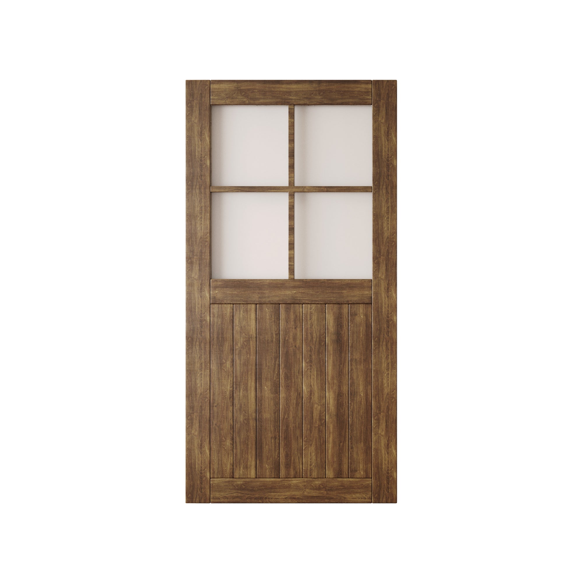 80" Height Dark Walnut Half Lite Frosted Glass Cross Design Unassembled & Finished Pine Wood Barn Door (Interior Use Only)