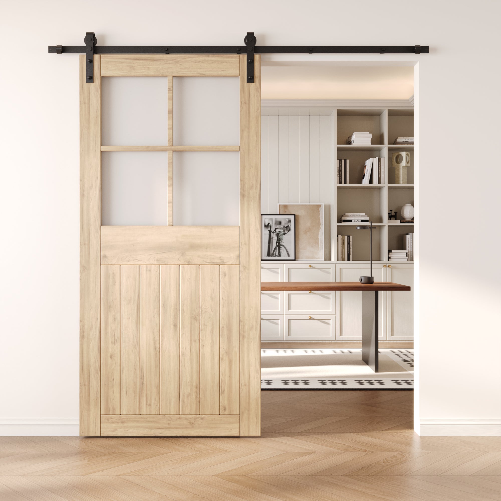 84" Height Half Lite Grid Glass Unassembled & Unfinished Pine Wood Barn Door (Interior Use Only)