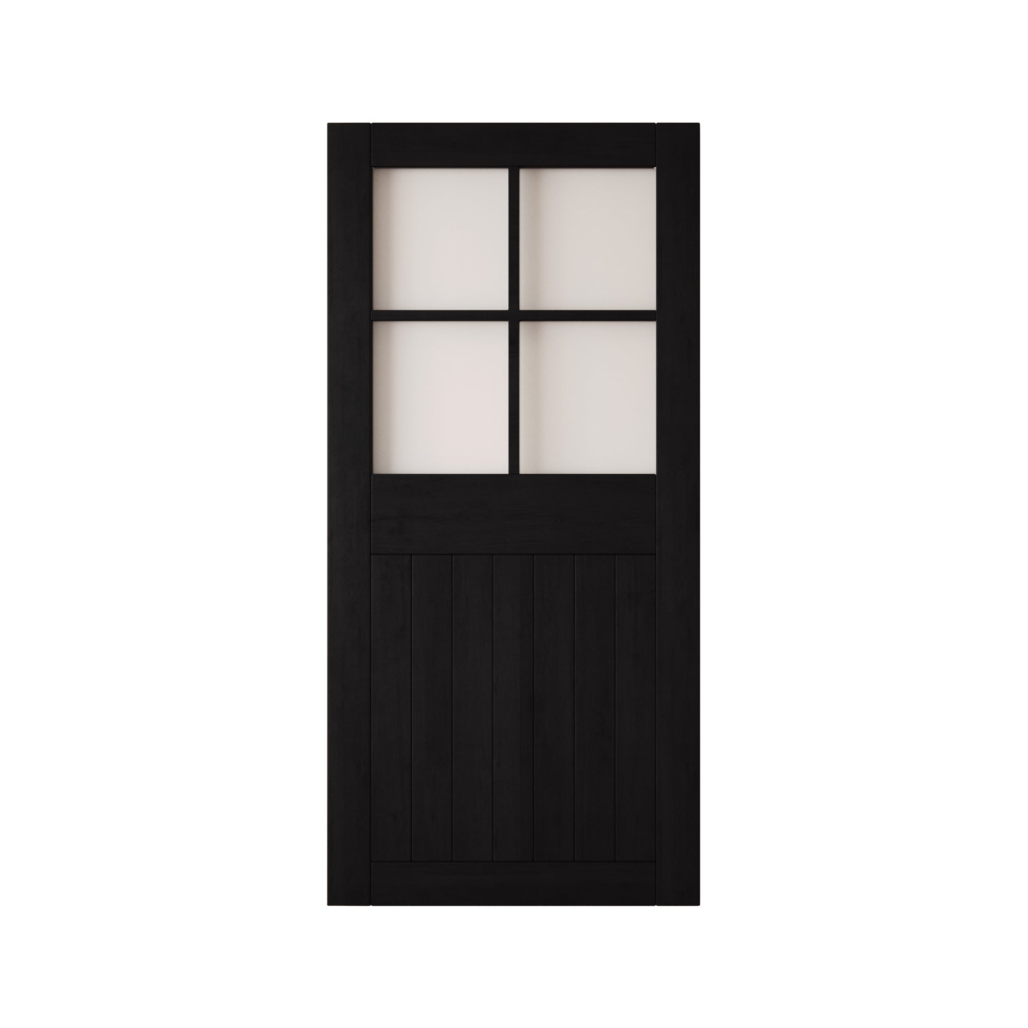 84" Height Black Half Lite Frosted Glass Cross Design Unassembled & Finished Pine Wood Barn Door (Interior Use Only)