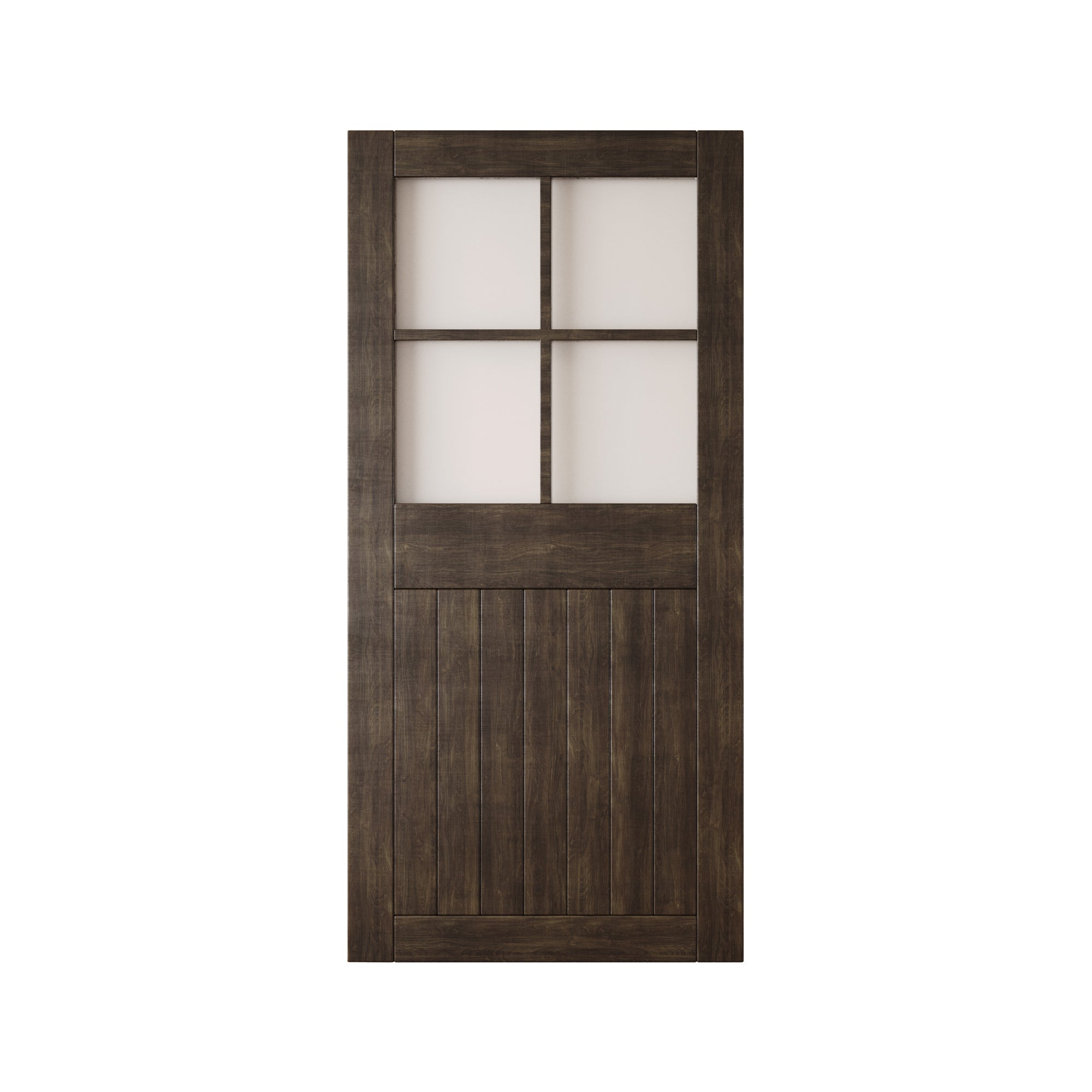 84" Height Ebony Half Lite Frosted Glass Cross Design Unassembled & Finished Pine Wood Barn Door (Interior Use Only)