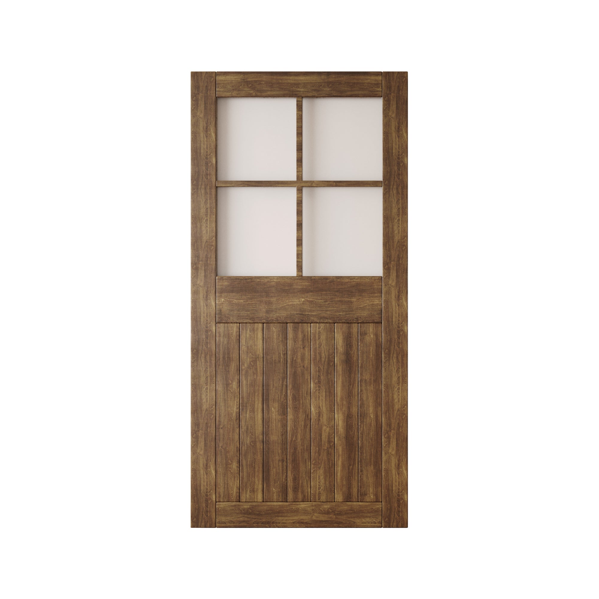 84" Height Dark Walnut Half Lite Frosted Glass Cross Design Unassembled & Finished Pine Wood Barn Door (Interior Use Only)