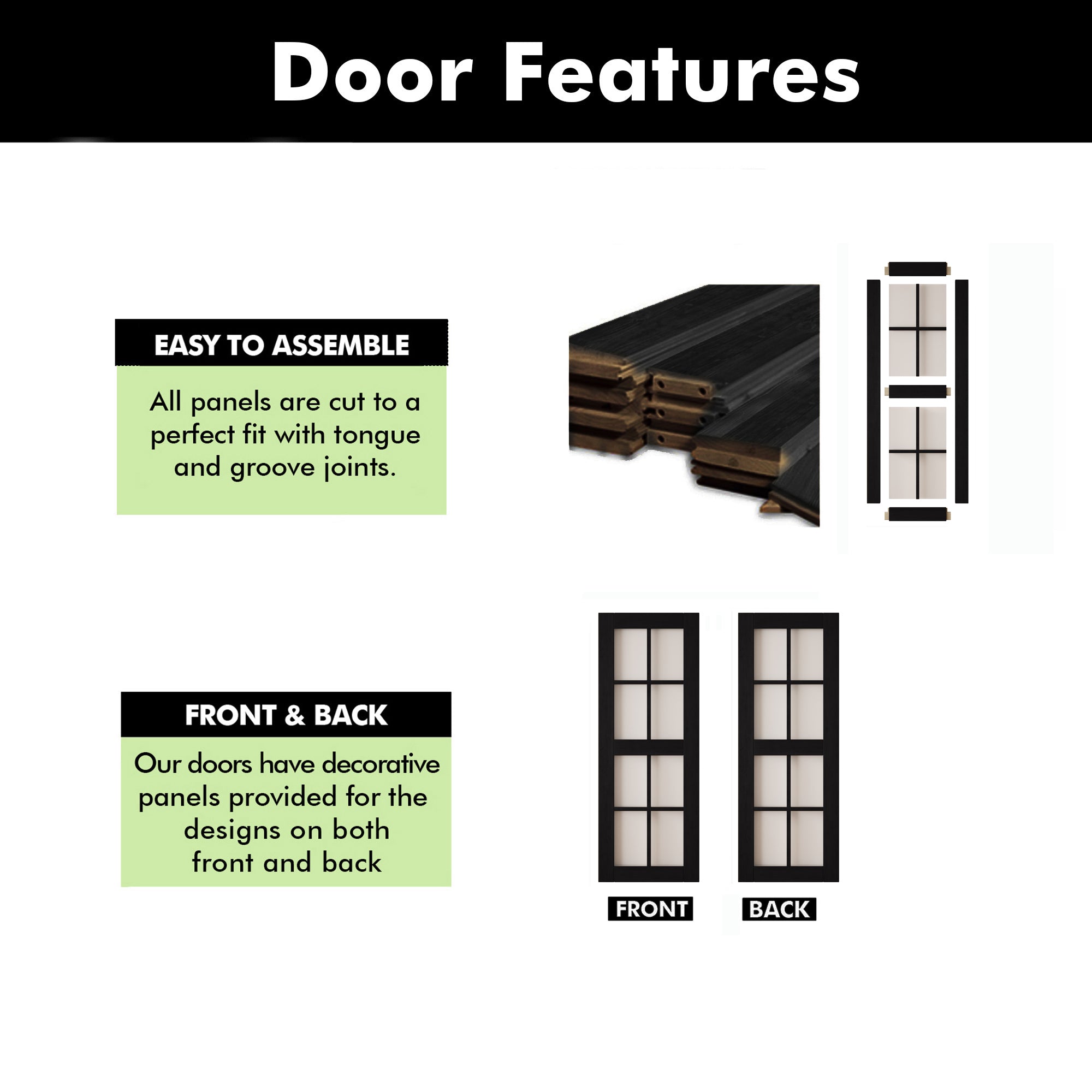80" Height Black 8-Lite Frosted Glass Unassembled & Finished Pine Wood Barn Door (Interior Use Only)