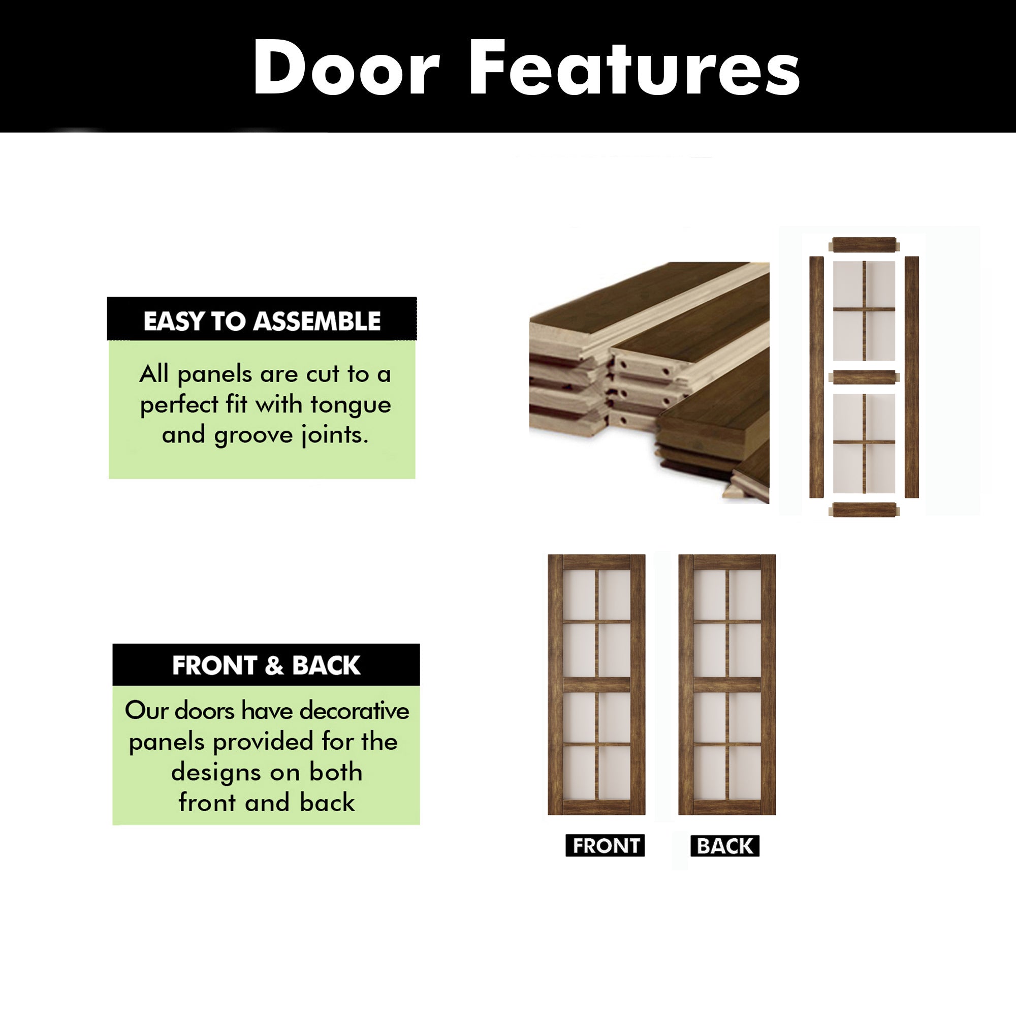 80" Height Dark Walnut 8-Lite Frosted Glass Unassembled & Finished Pine Wood Barn Door (Interior Use Only)