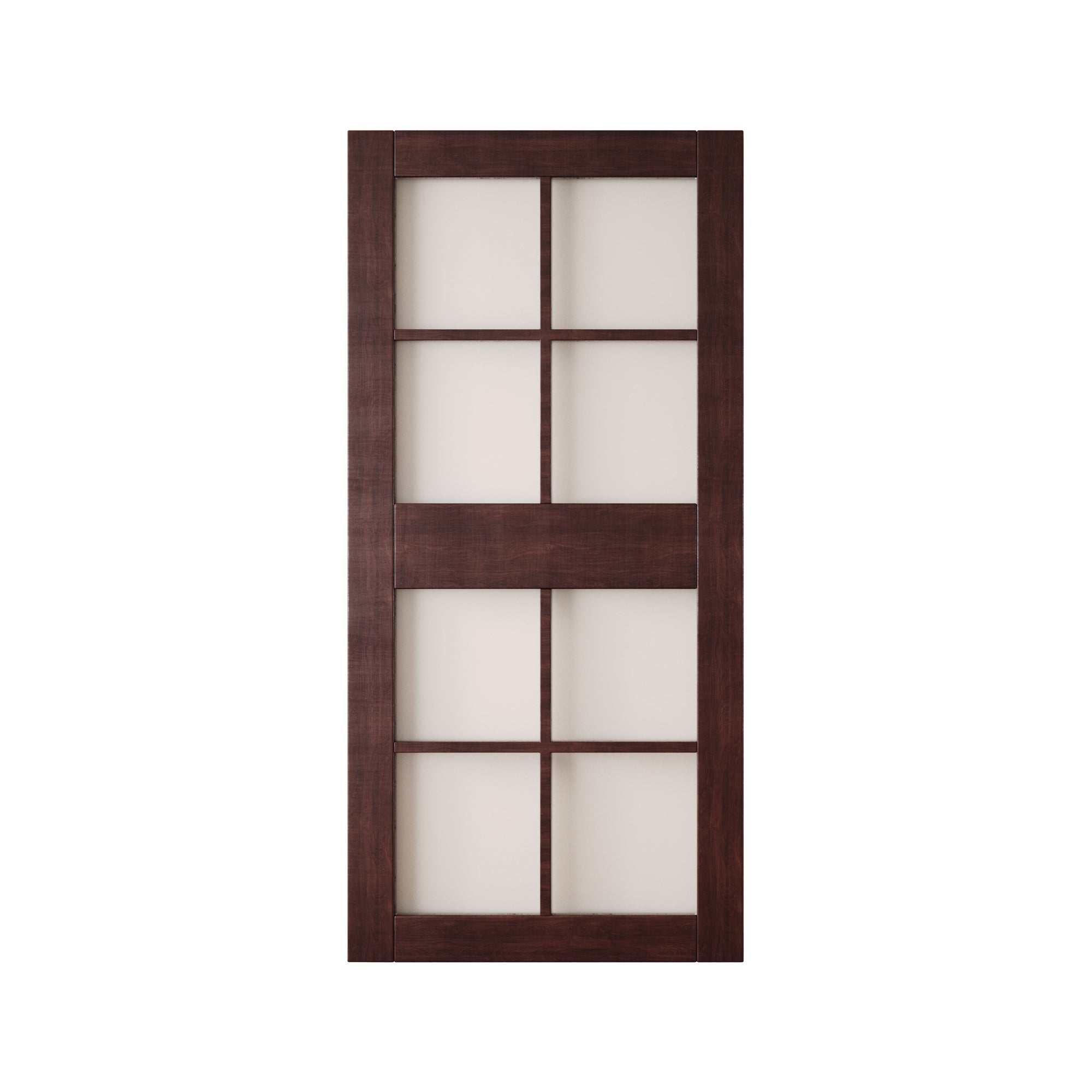 84" Height Red Mahogany 8-Lite Frosted Glass Unassembled & Finished Pine Wood Barn Door (Interior Use Only)