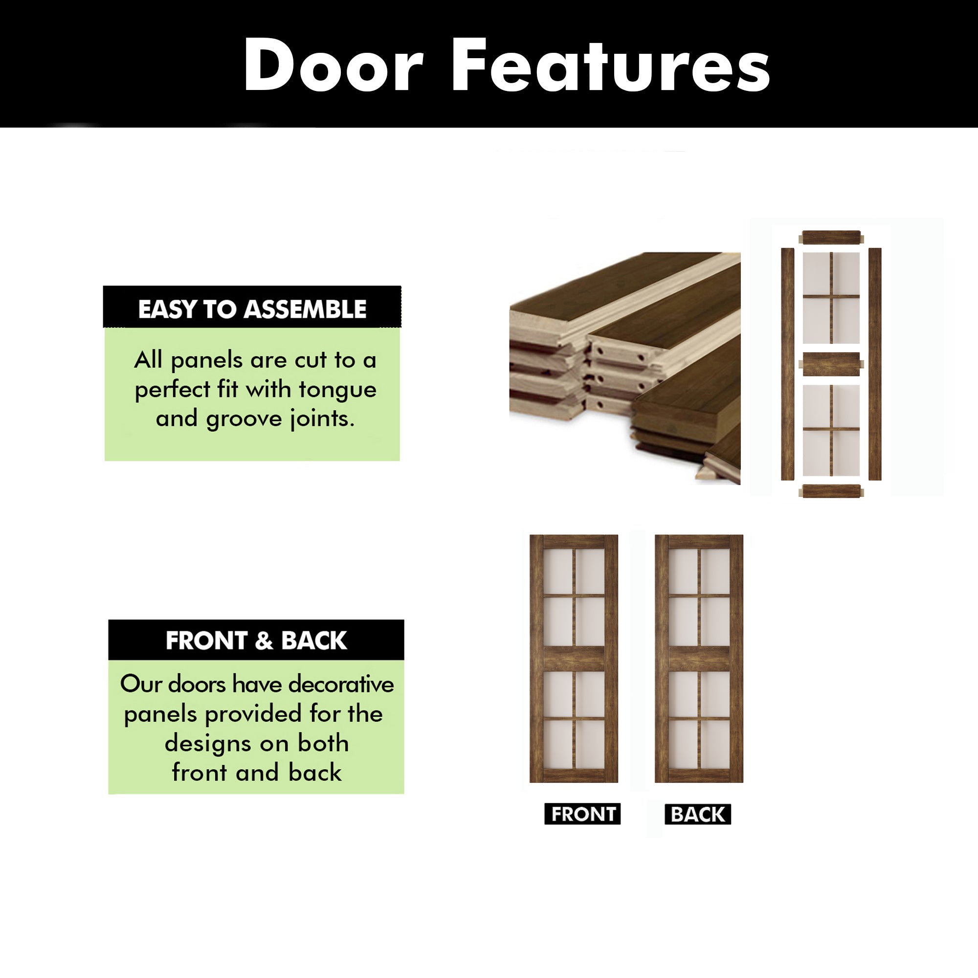84" Height Dark Walnut 8-Lite Frosted Glass Unassembled & Finished Pine Wood Barn Door (Interior Use Only)