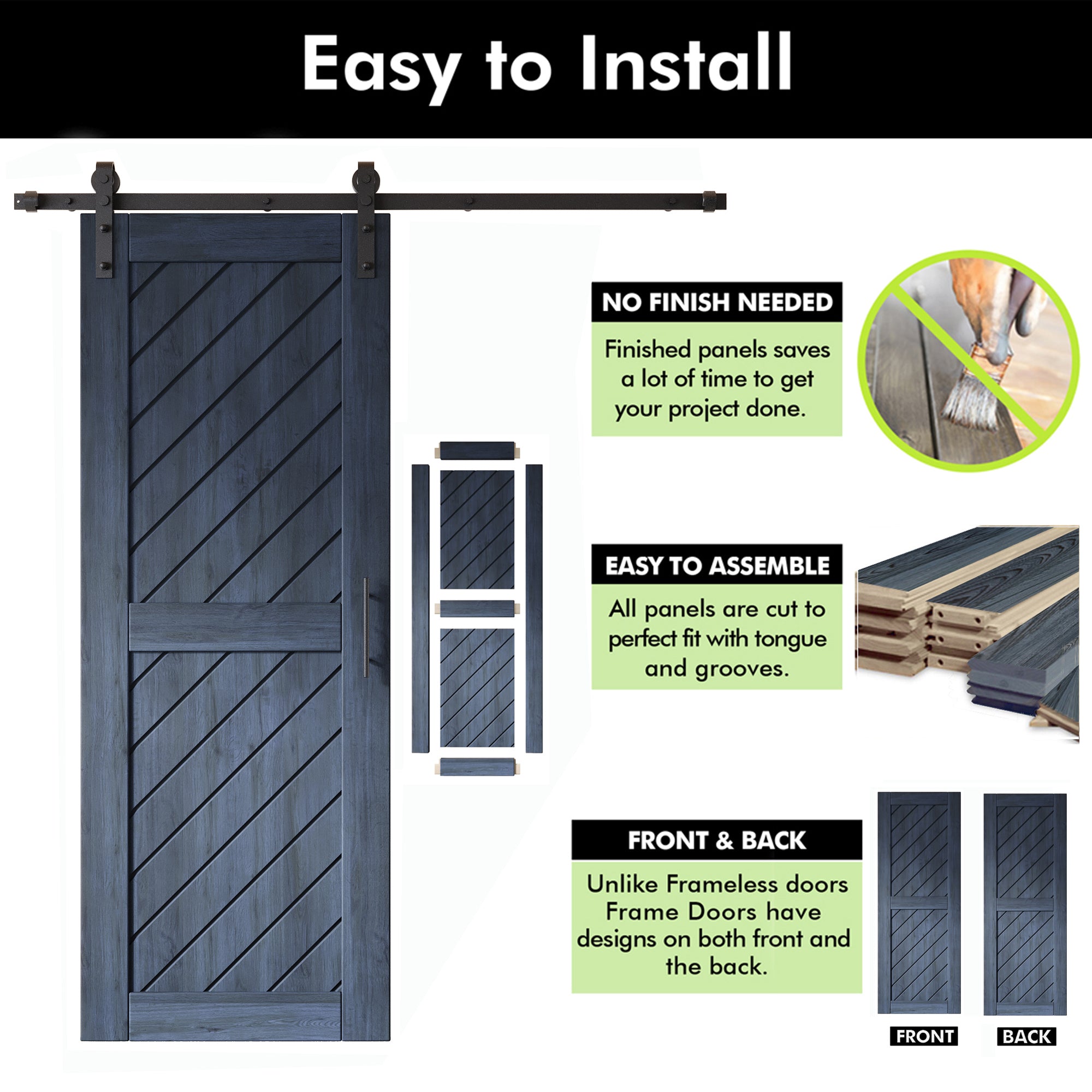 navy double pine barn door kit with hardware