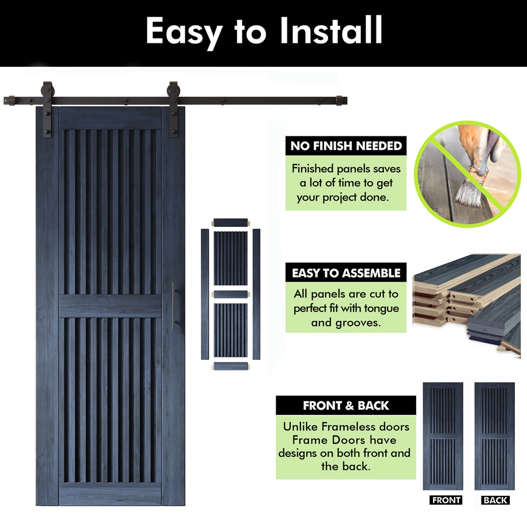 80" Height Navy Vertical Stripe Design Unassembled & Finished Double Pine Wood Barn Door with Non-Bypass Installation Hardware Kit(Interior Use Only)