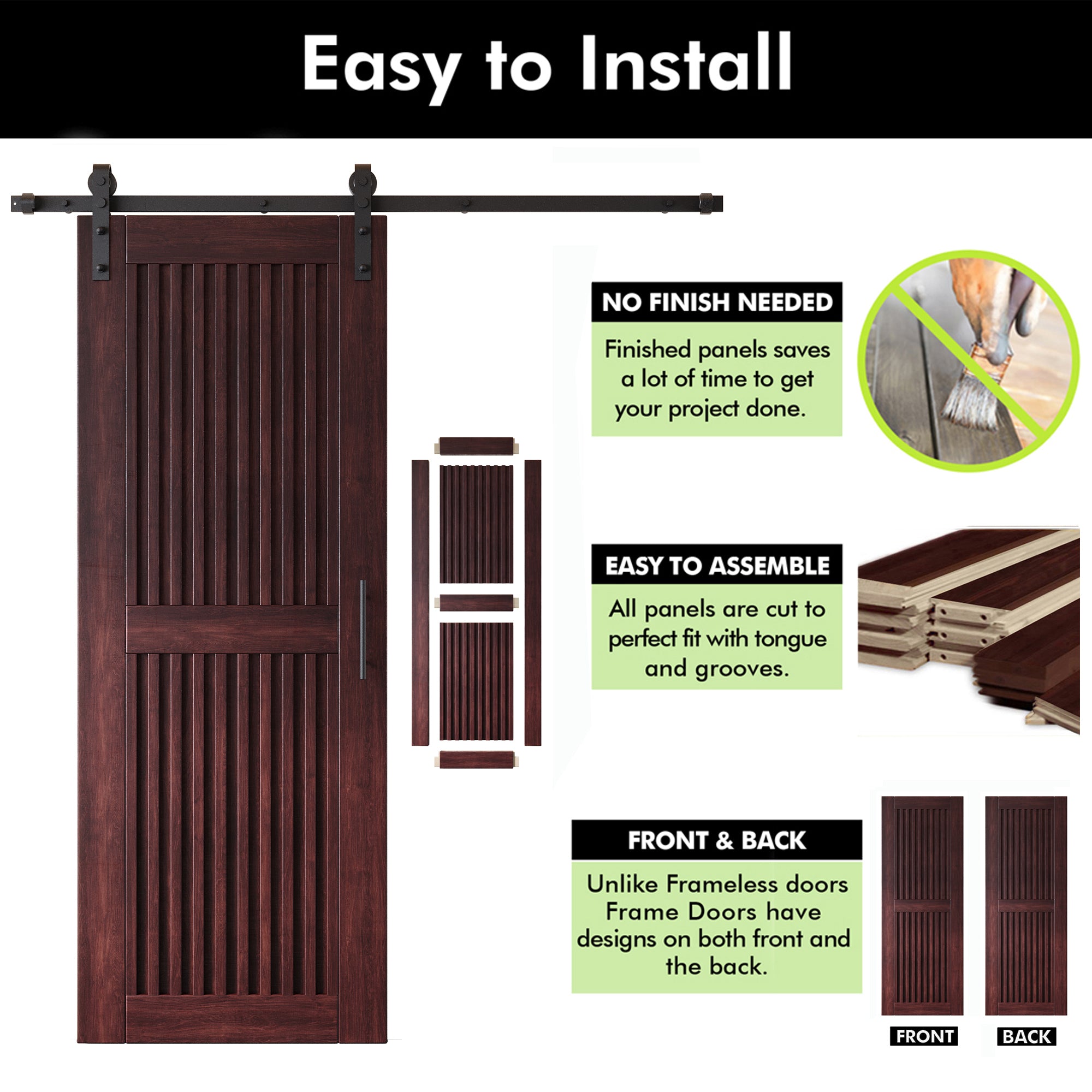80" Height Red Mahogany Vertical Stripe Design Unassembled & Finished Pine Wood Barn Door with Non-Bypass Installation Hardware Kit(Interior Use Only)