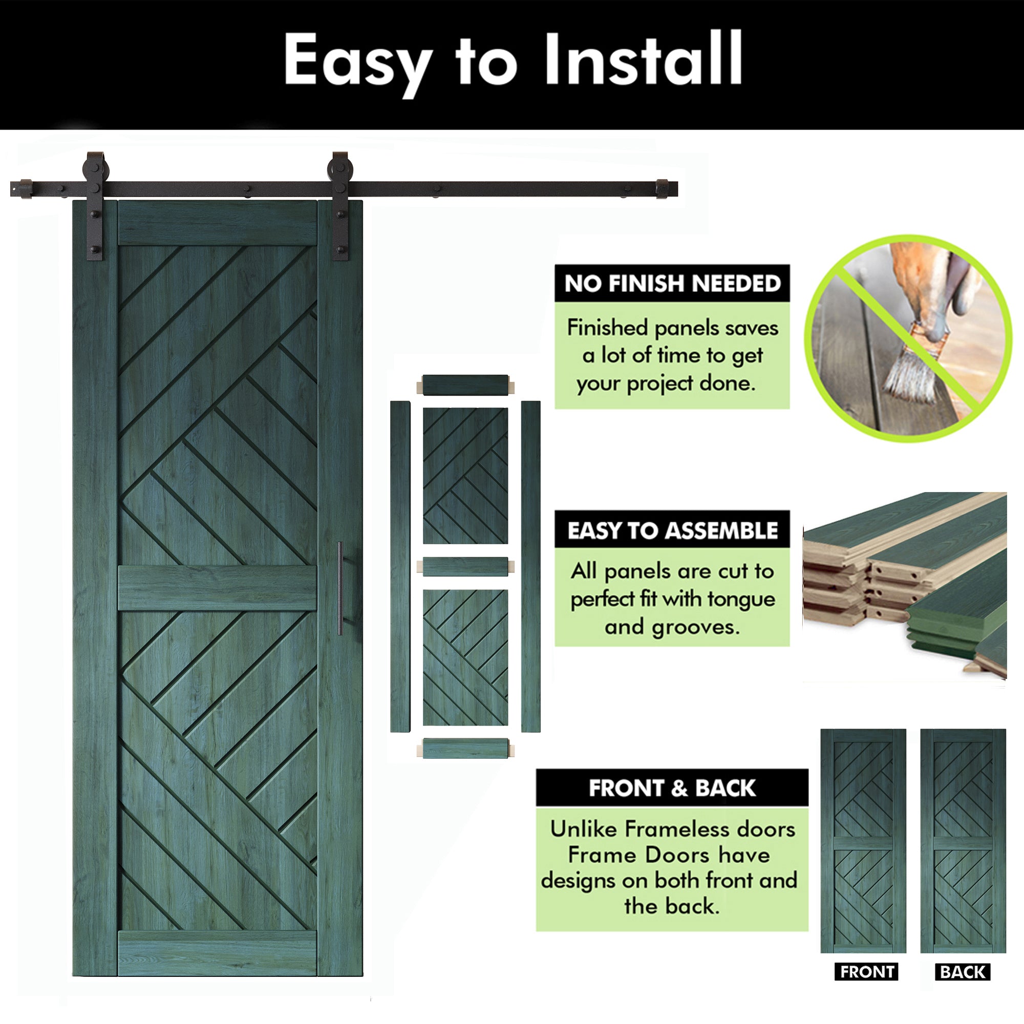 80" Height Royal Pine Geometric Design Unassembled & Finished Pine Wood Barn Door with Non-Bypass Installation Hardware Kit(Interior Use Only)