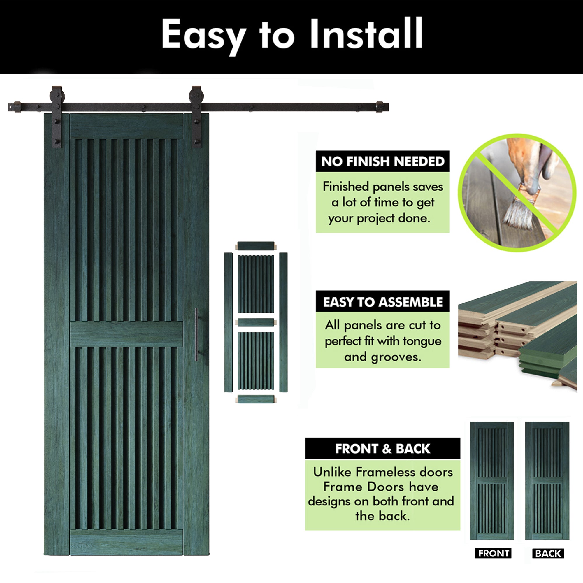 80" Height Royal Pine Vertical Stripe Design Unassembled & Finished Pine Wood Barn Door with Non-Bypass Installation Hardware Kit(Interior Use Only)