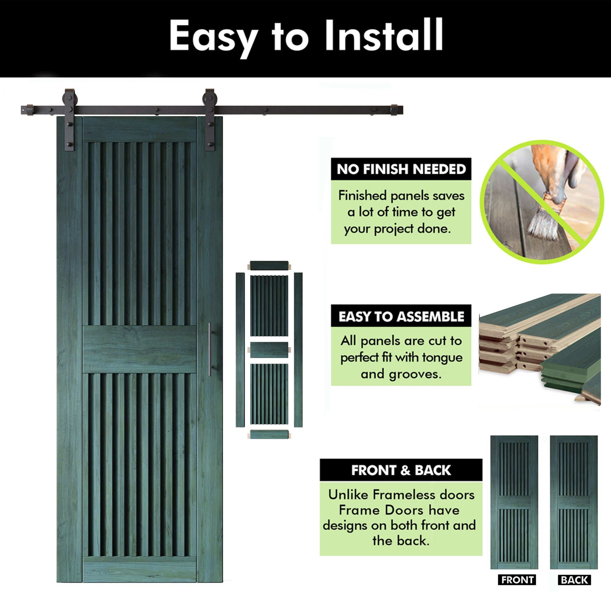 84" Height Royal Pine Vertical Stripe Design Unassembled & Finished Pine Wood Barn Door with Non-Bypass Installation Hardware Kit(Interior Use Only)