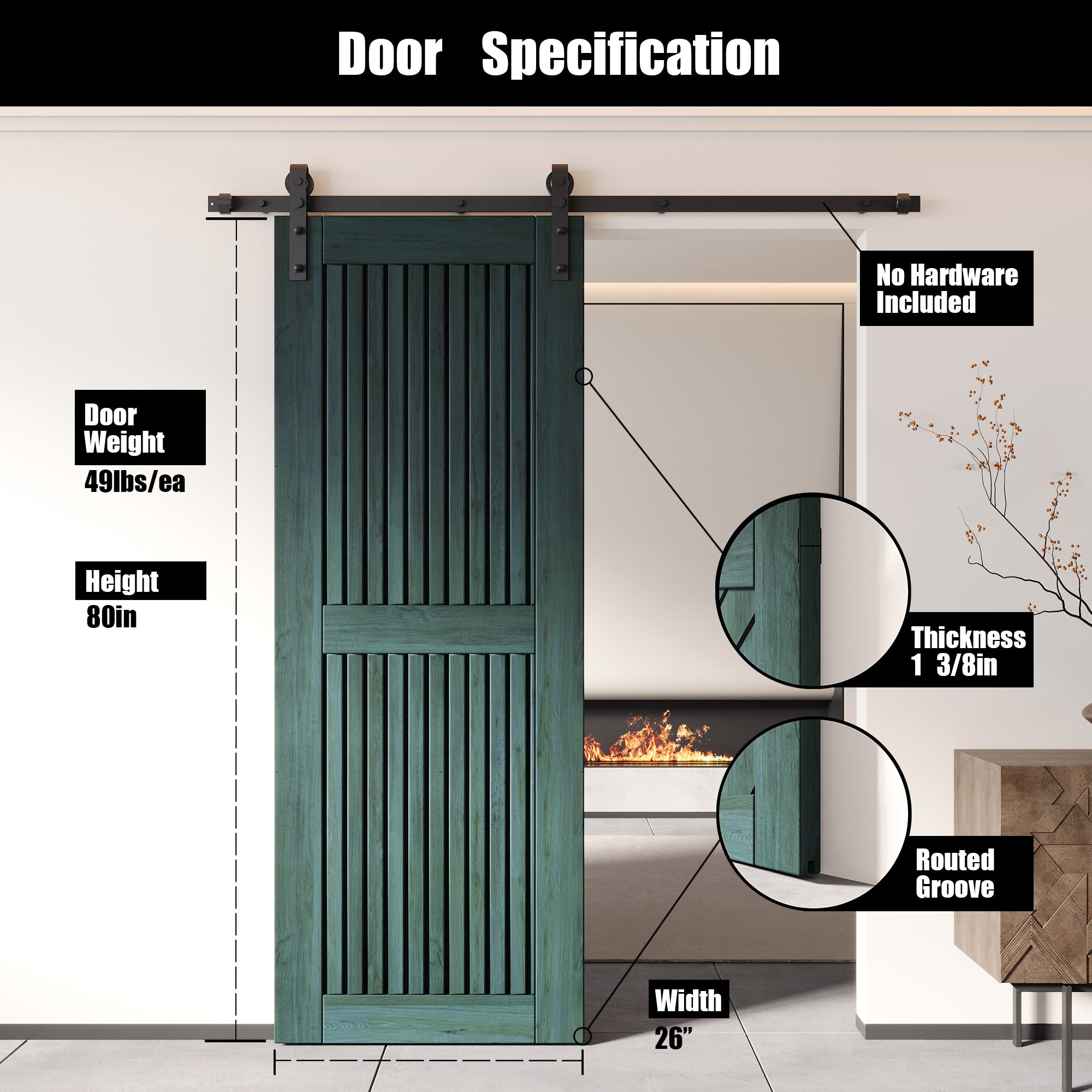 80" Height Royal Pine Vertical Stripe Design Unassembled & Finished Pine Wood Barn Door (Interior Use Only)