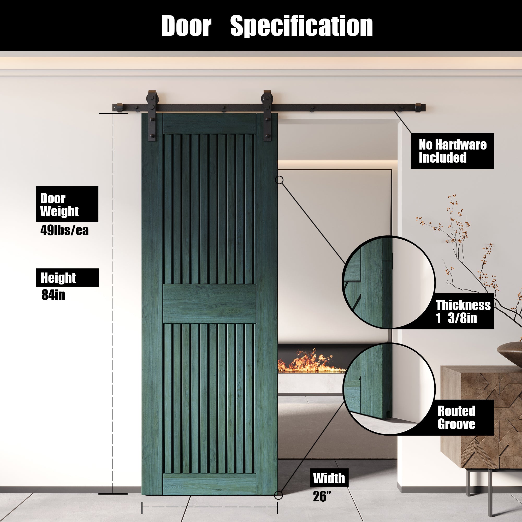 84" Height Royal Pine Vertical Stripe Design Unassembled & Finished Pine Wood Barn Door (Interior Use Only)
