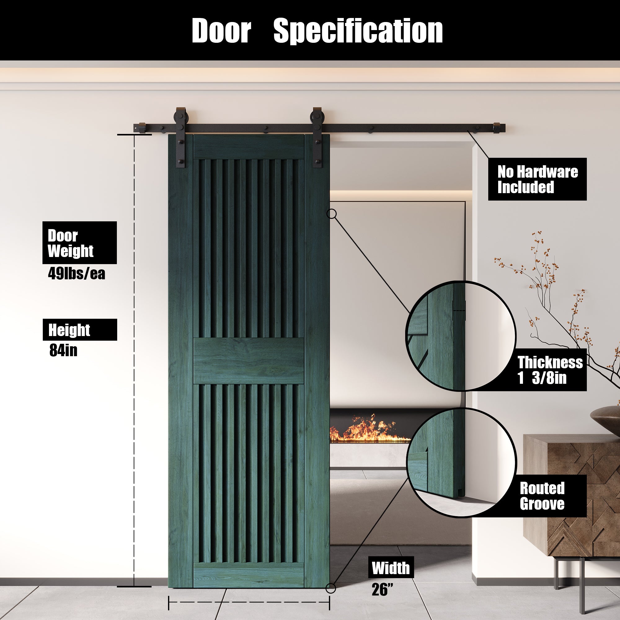 84" Height Royal Pine Vertical Stripe Design Unassembled & Finished Pine Wood Barn Door (Interior Use Only)