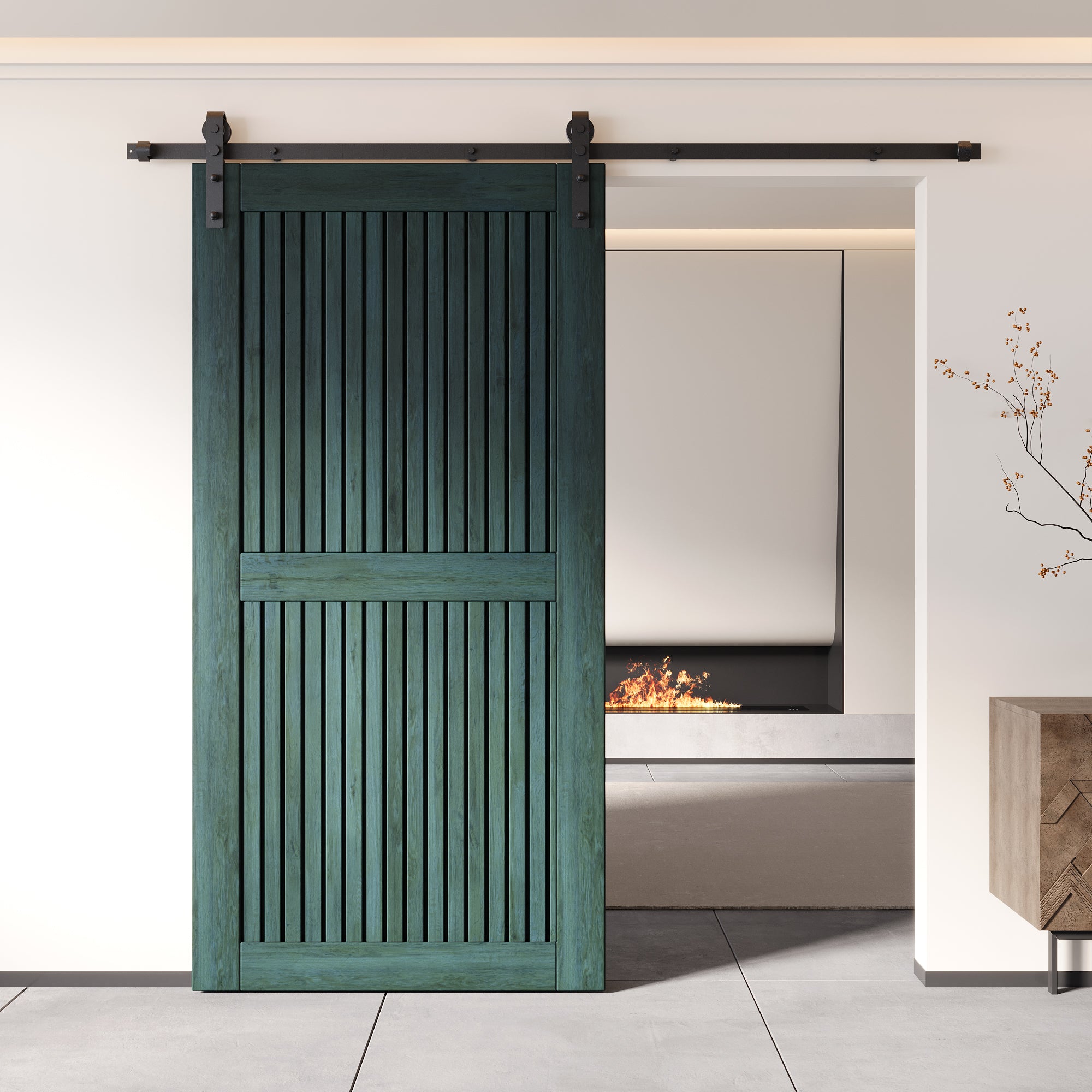 80" Height Royal Pine Vertical Stripe Design Unassembled & Finished Pine Wood Barn Door (Interior Use Only)