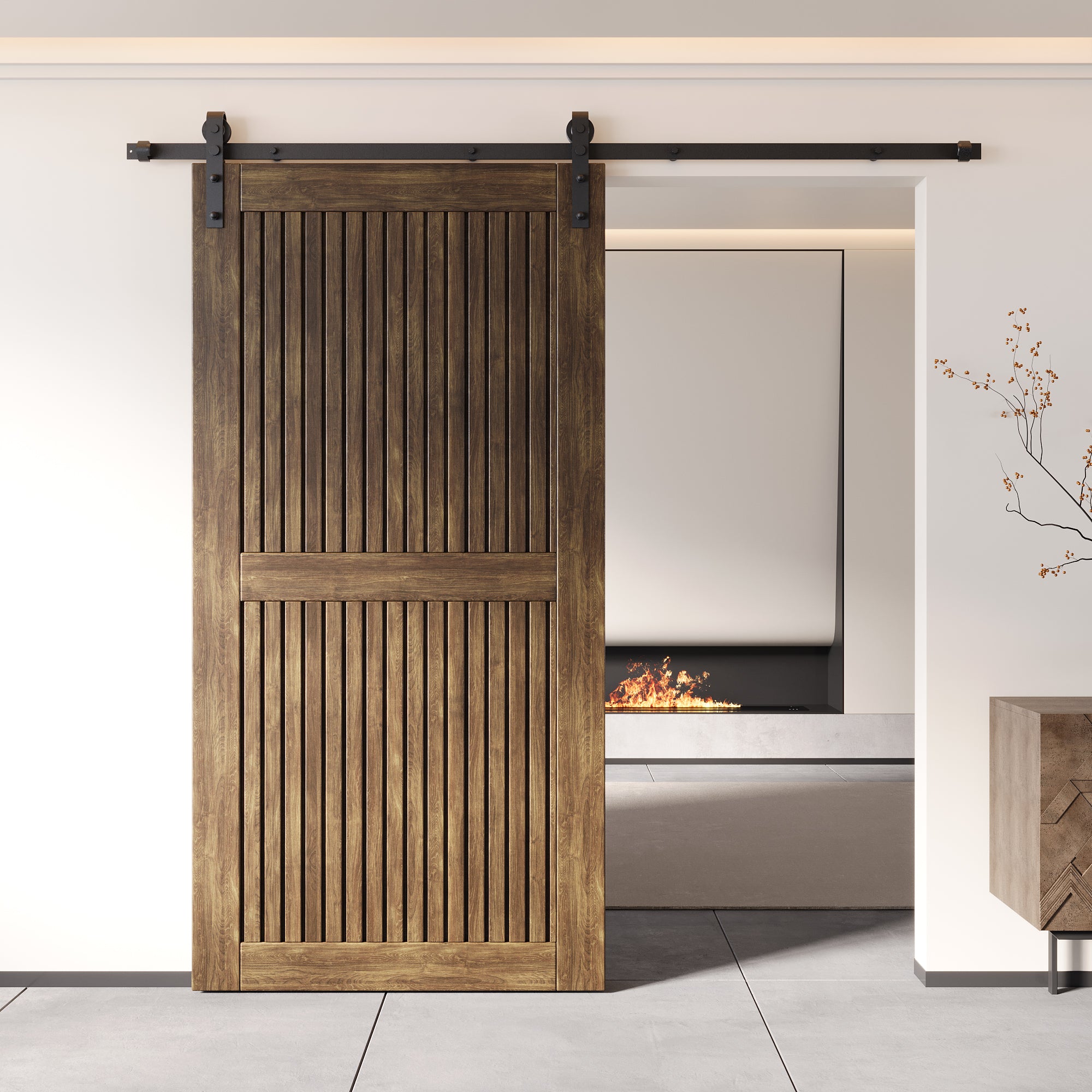 80" Height Dark Walnut Vertical Stripe Design Unassembled & Finished Pine Wood Barn Door (Interior Use Only)
