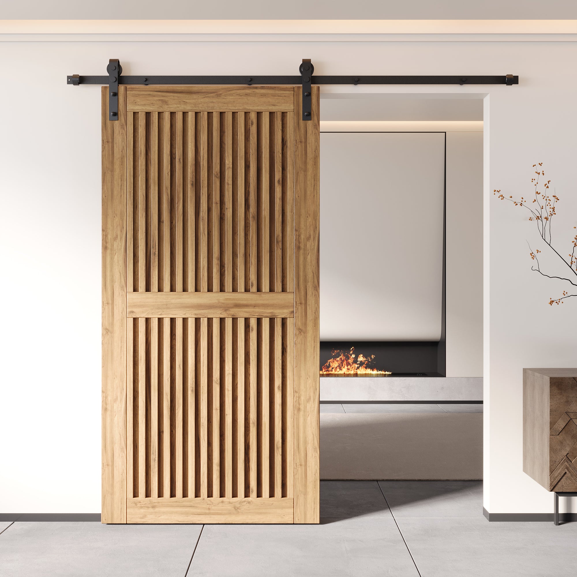 80" Height Vertical Stripe Design Unassembled & Unfinished Pine Wood Barn Door (Interior Use Only)