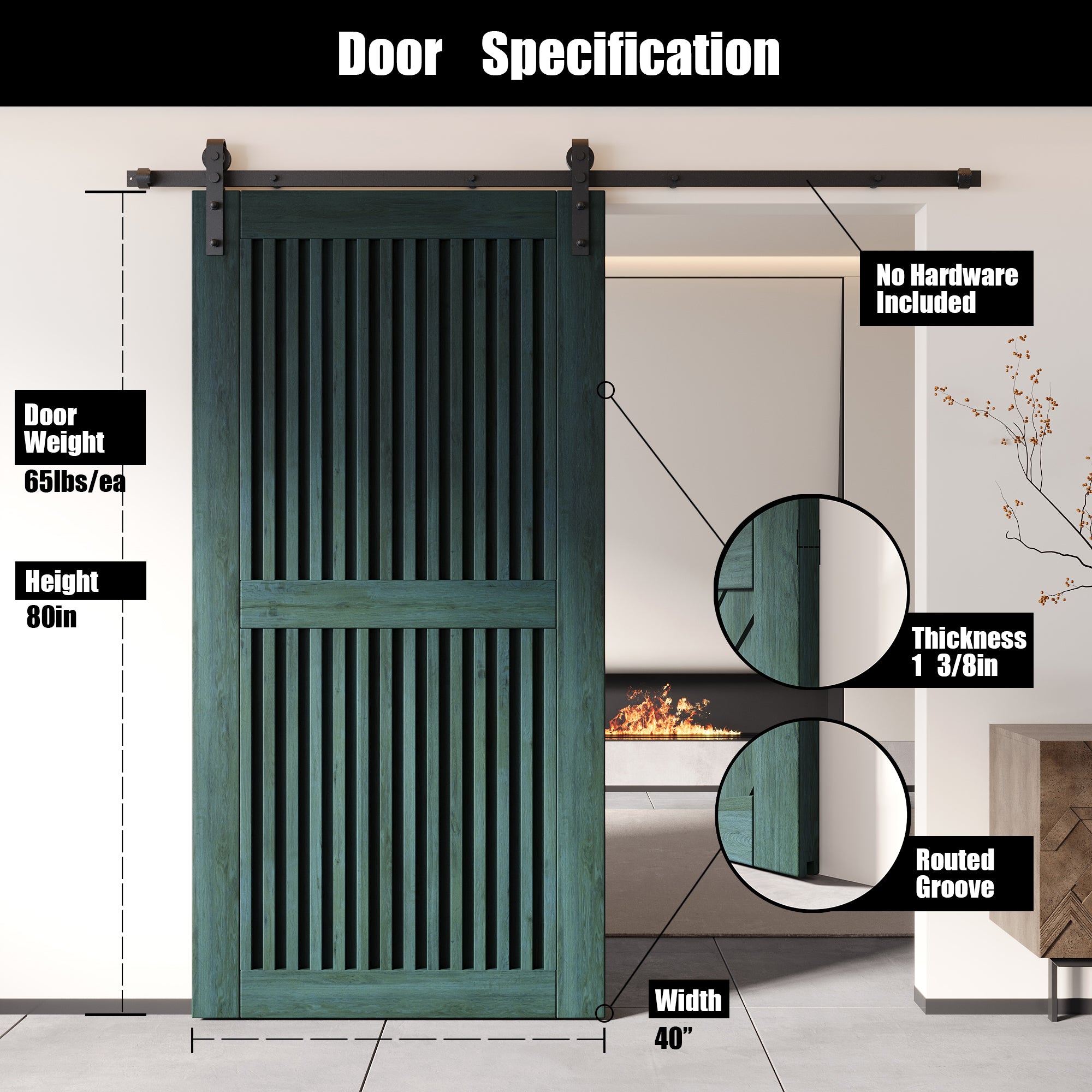 80" Height Royal Pine Vertical Stripe Design Unassembled & Finished Pine Wood Barn Door (Interior Use Only)