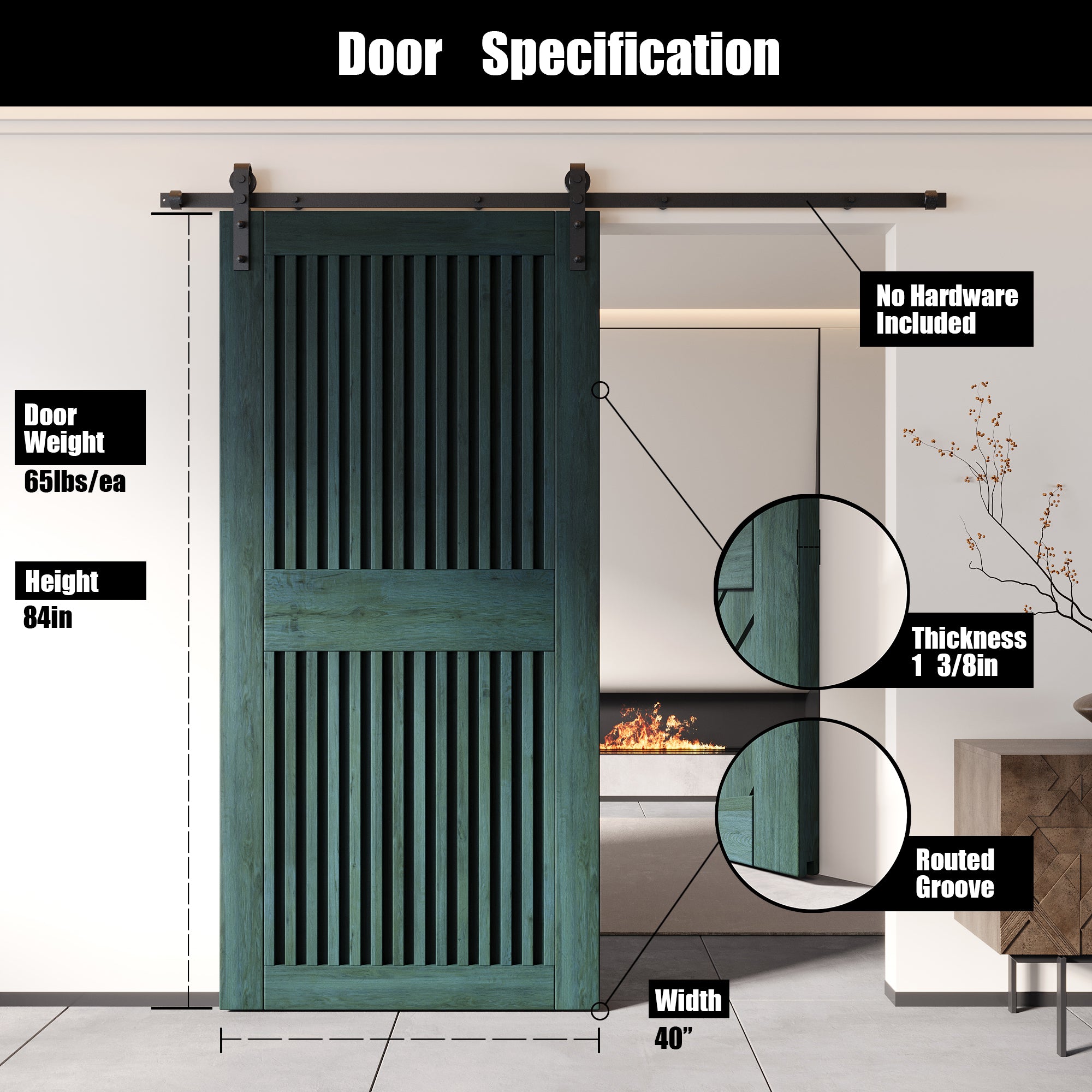 84" Height Royal Pine Vertical Stripe Design Unassembled & Finished Pine Wood Barn Door (Interior Use Only)