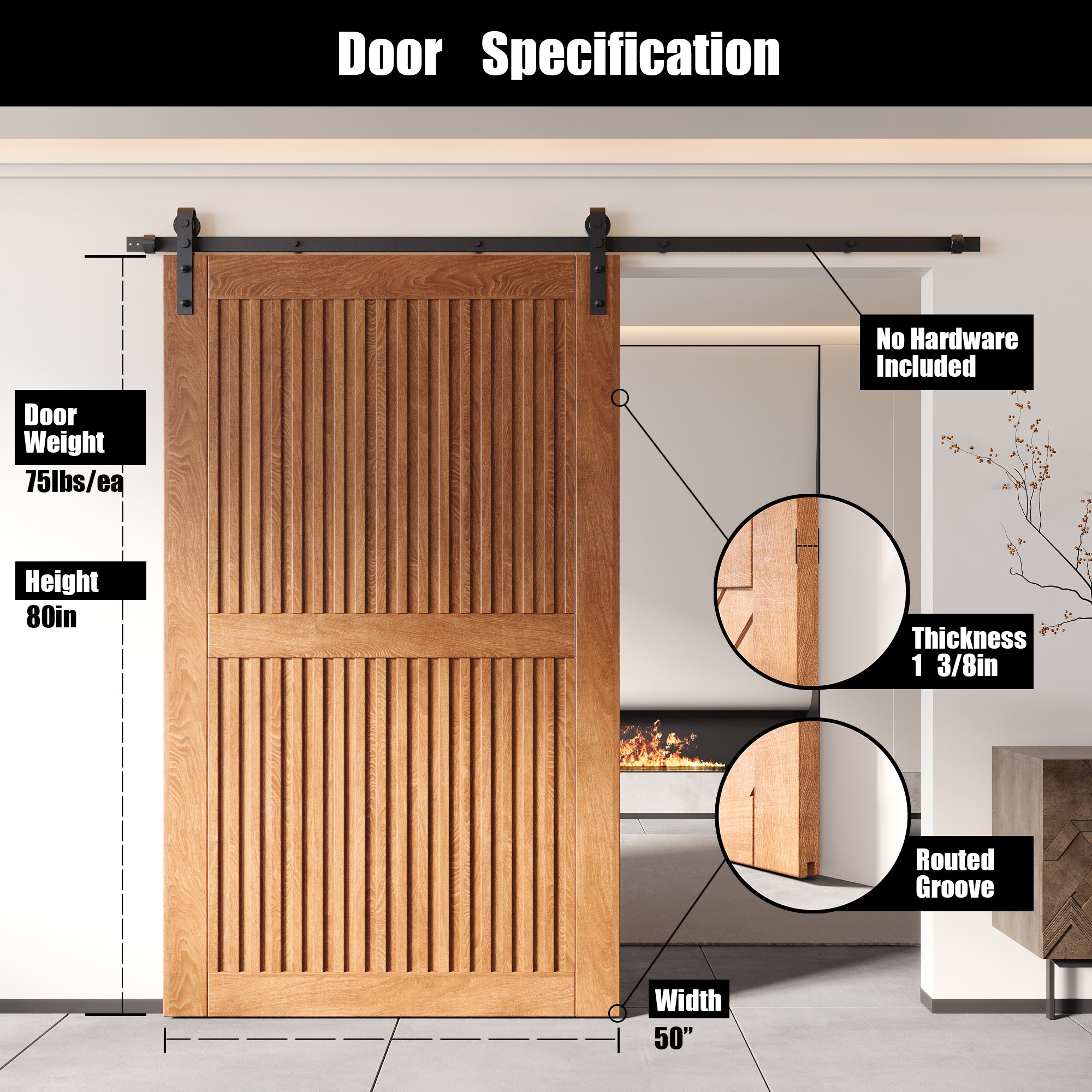 80" Height Early American Vertical Stripe Design Unassembled & Finished Pine Wood Barn Door (Interior Use Only)