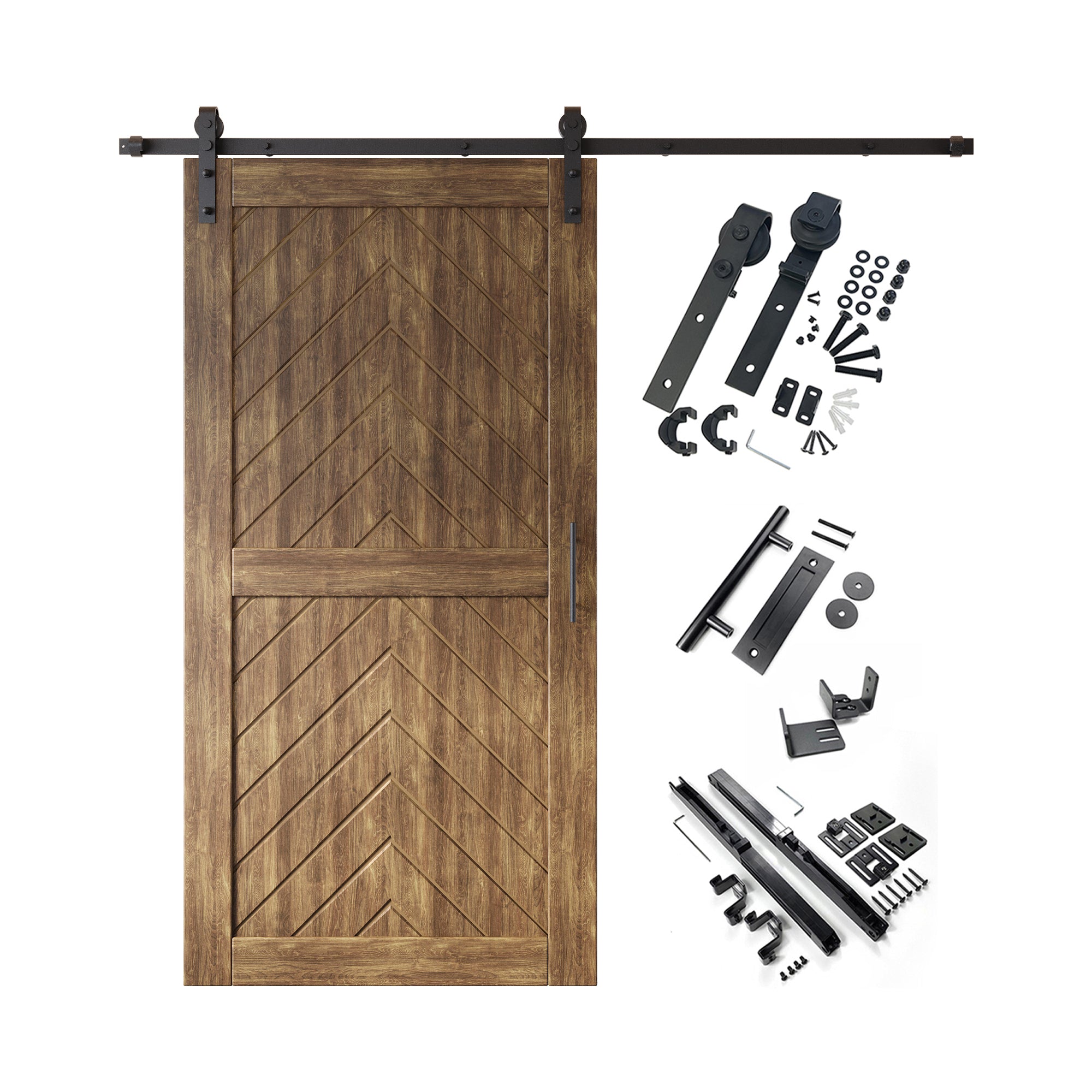 sliding barn door hardware kit with pine wood barn door dark walnut color