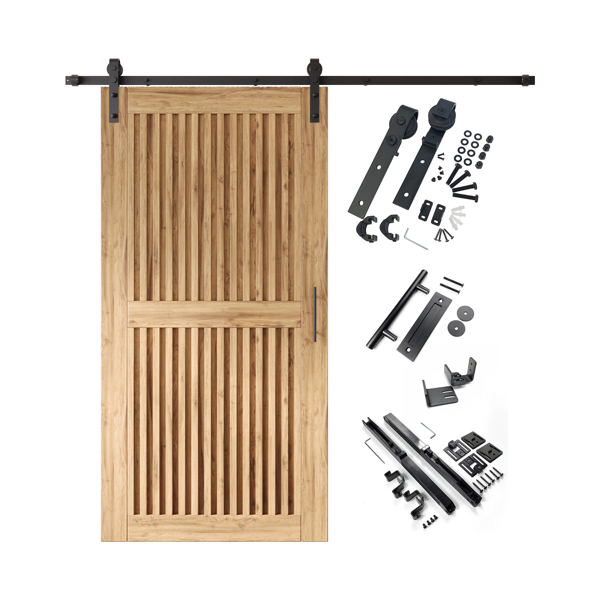 80" Height Vertical Stripe Design Unassembled & Unfinished Pine Wood Barn Door with Non-Bypass Installation Hardware Kit (Interior Use Only)