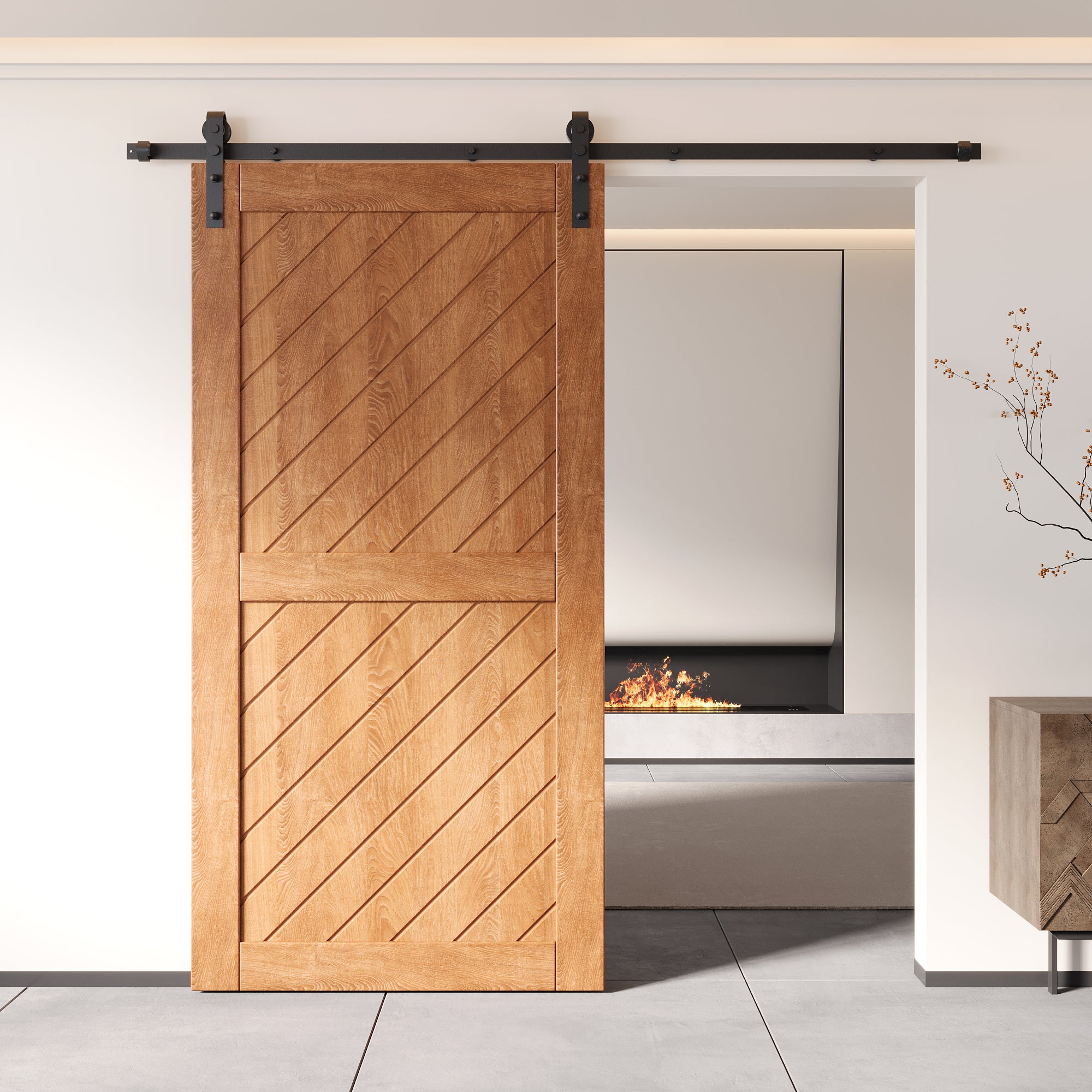 80" Height Early American Slanted Stripe Design Unassembled & Finished Pine Wood Barn Door with Non-Bypass Installation Hardware Kit(Interior Use Only)