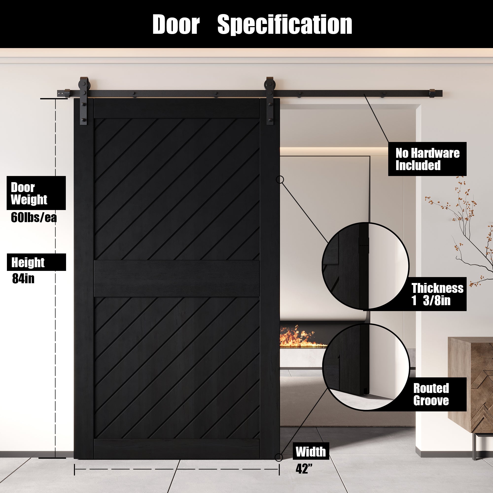 interior black slanted stripe pine barn door