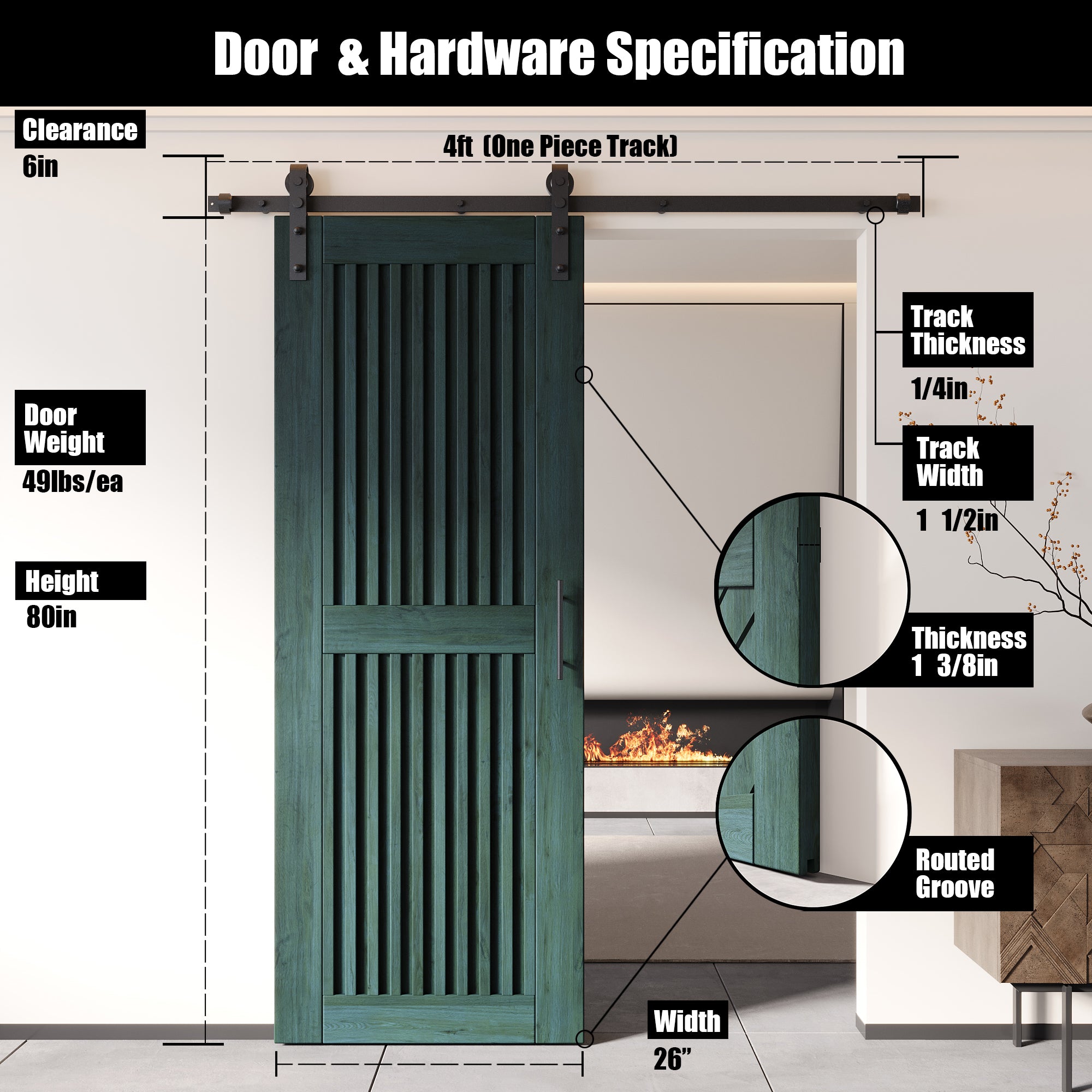 80" Height Royal Pine Vertical Stripe Design Unassembled & Finished Pine Wood Barn Door with Non-Bypass Installation Hardware Kit(Interior Use Only)