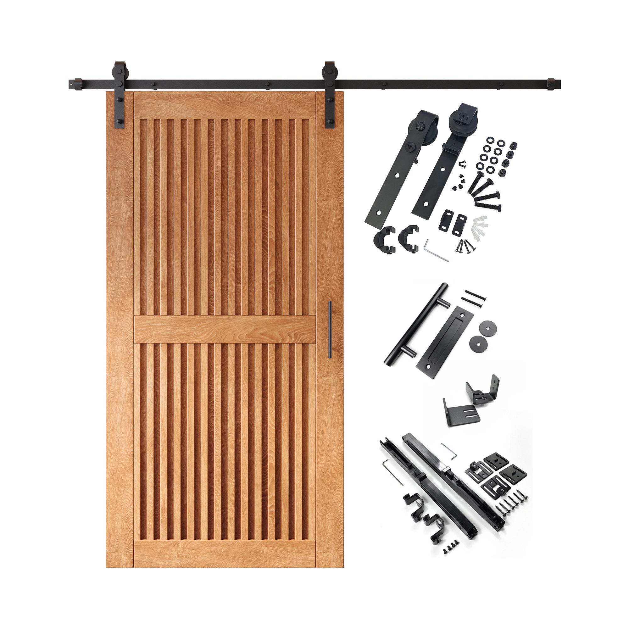 80" Height Early American Vertical Stripe Design Unassembled & Finished Pine Wood Barn Door with Non-Bypass Installation Hardware Kit(Interior Use Only)