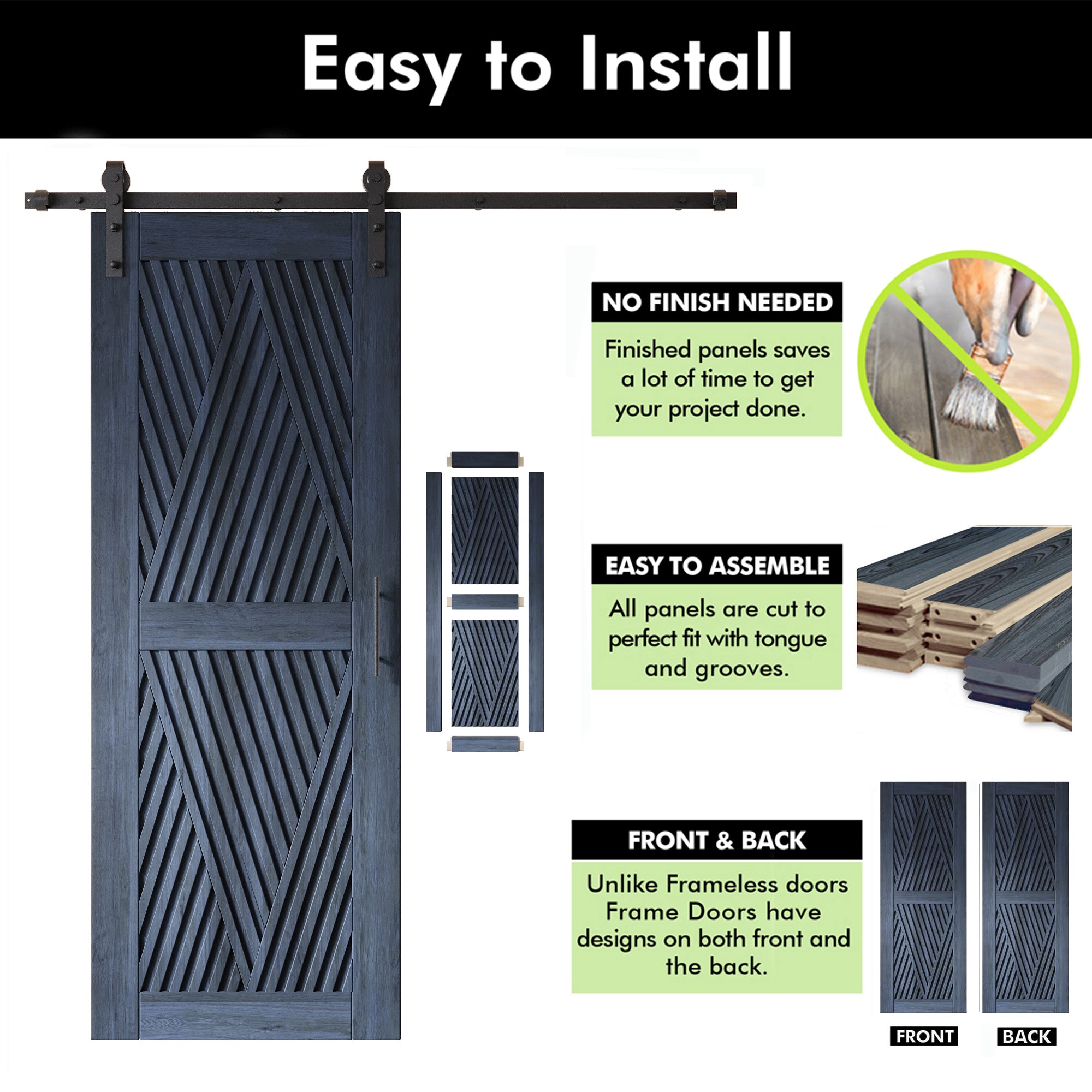 80" Height Navy Diamond Design Unassembled & Finished Pine Wood Barn Door with Non-Bypass Installation Hardware Kit(Interior Use Only)