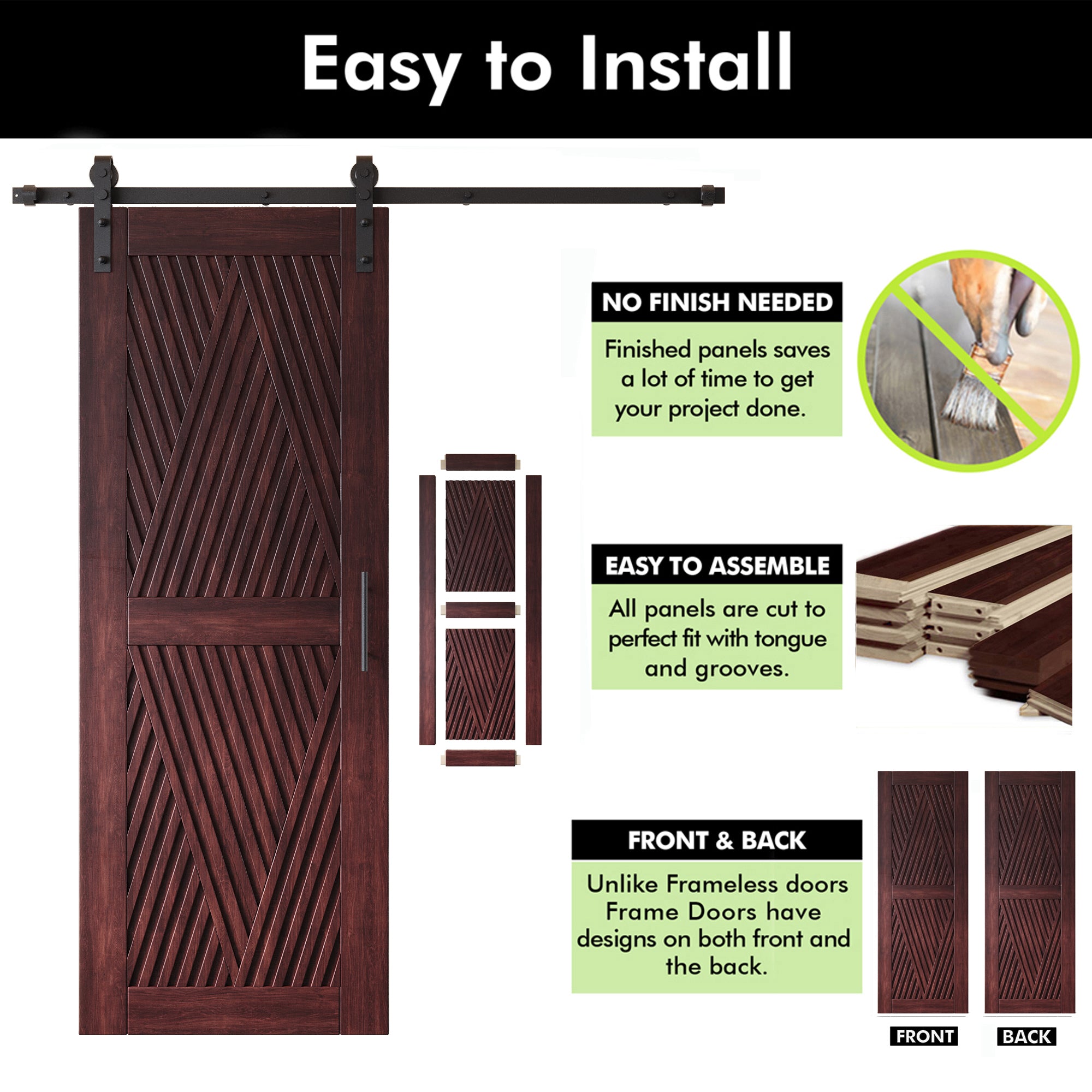 80" Height Red Mahogany Diamond Design Unassembled & Finished Pine Wood Barn Door with Non-Bypass Installation Hardware Kit(Interior Use Only)