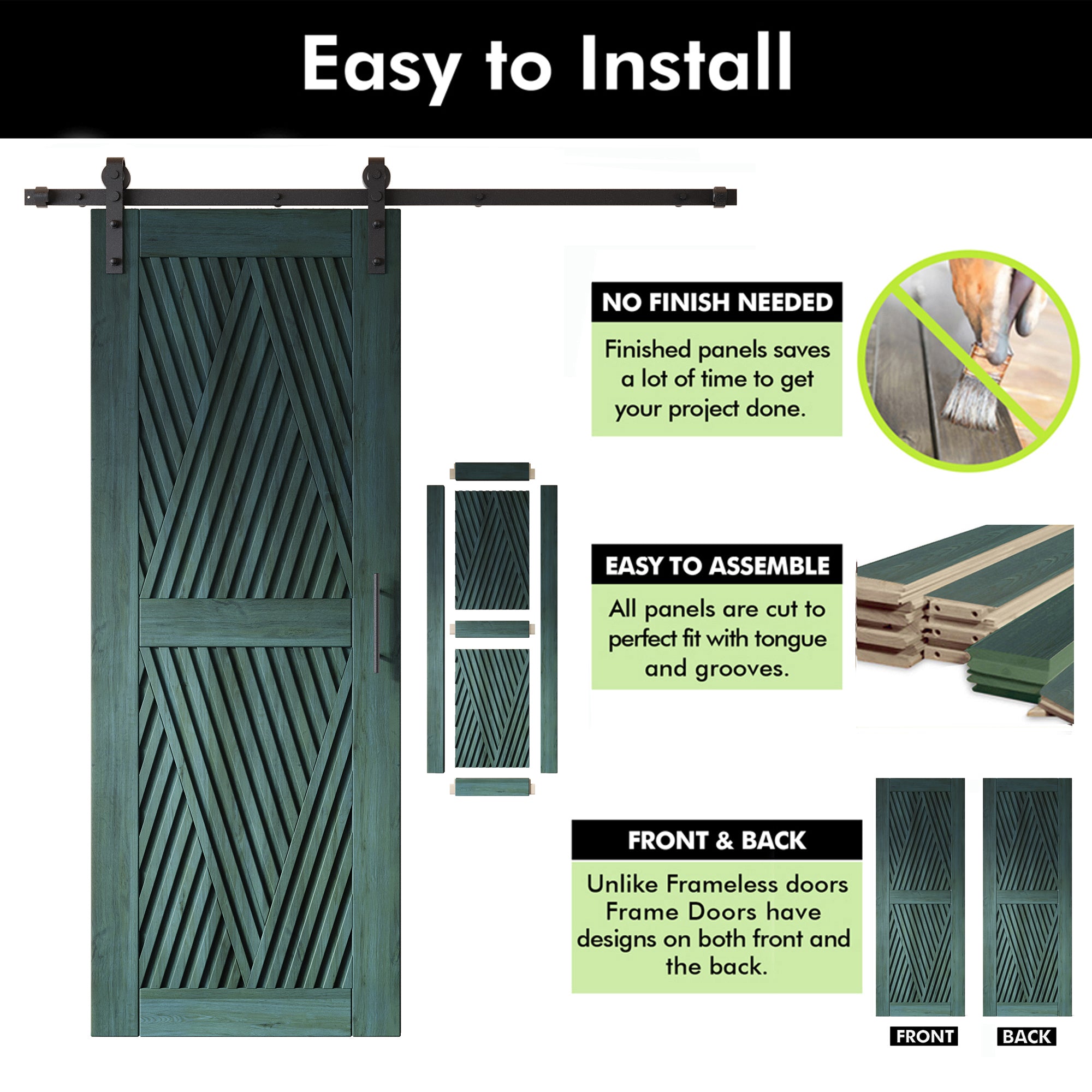80" Height Royal Pine Diamond Design Unassembled & Finished Pine Wood Barn Door with Non-Bypass Installation Hardware Kit(Interior Use Only)