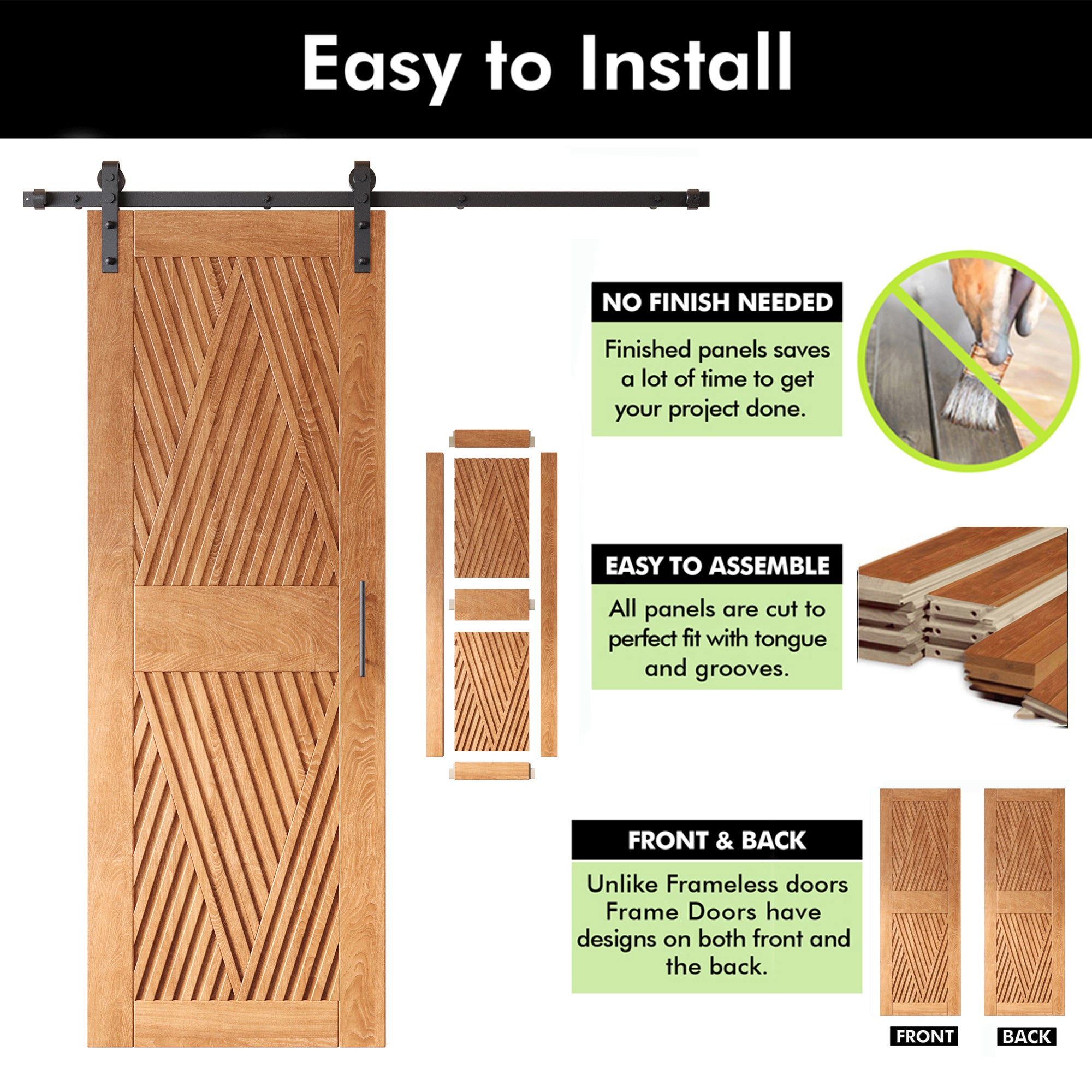 84" Height Early American Diamond Design Unassembled & Finished Pine Wood Barn Door with Non-Bypass Installation Hardware Kit(Interior Use Only)