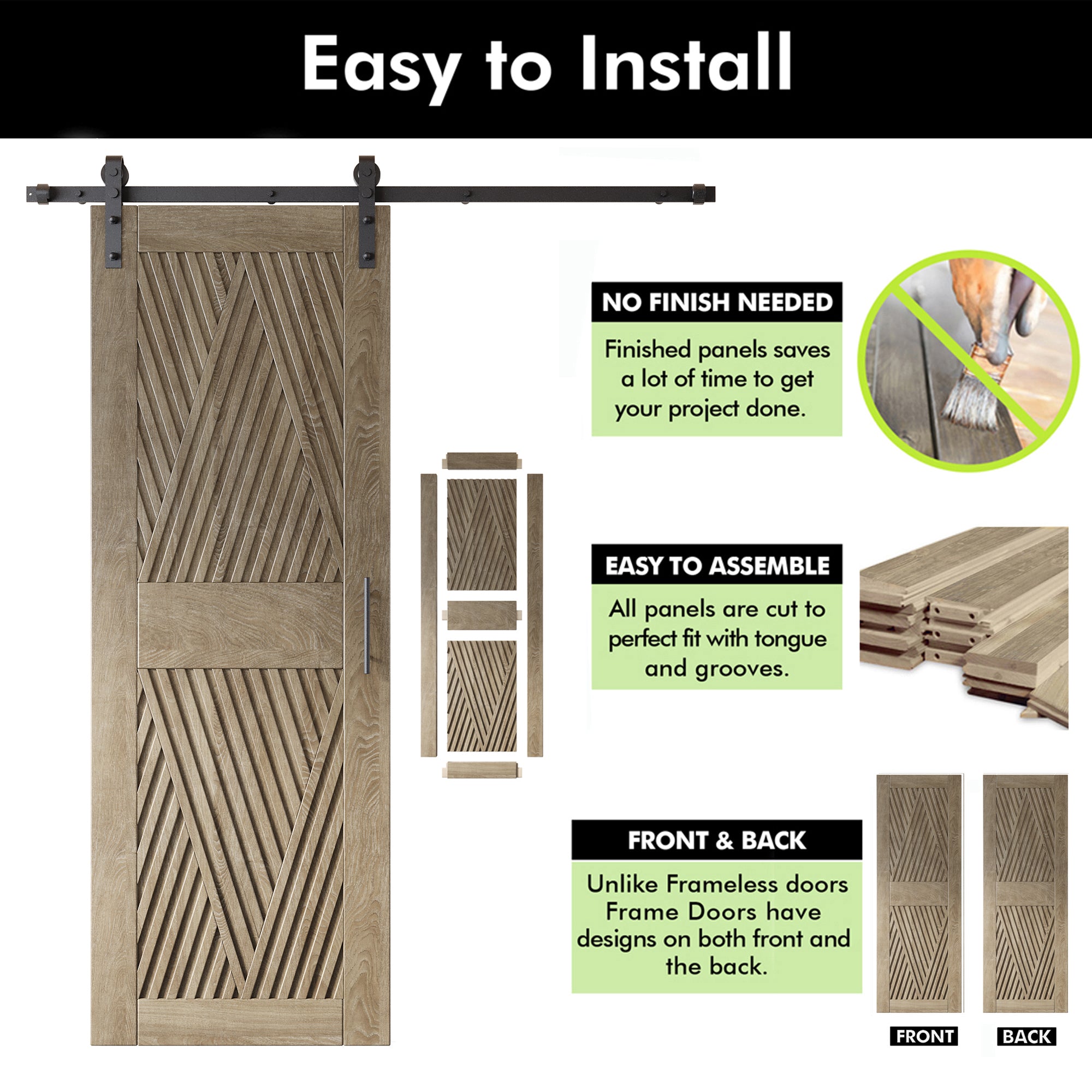 84" Height Classic Gray Diamond Design Unassembled & Finished Pine Wood Barn Door with Non-Bypass Installation Hardware Kit(Interior Use Only)