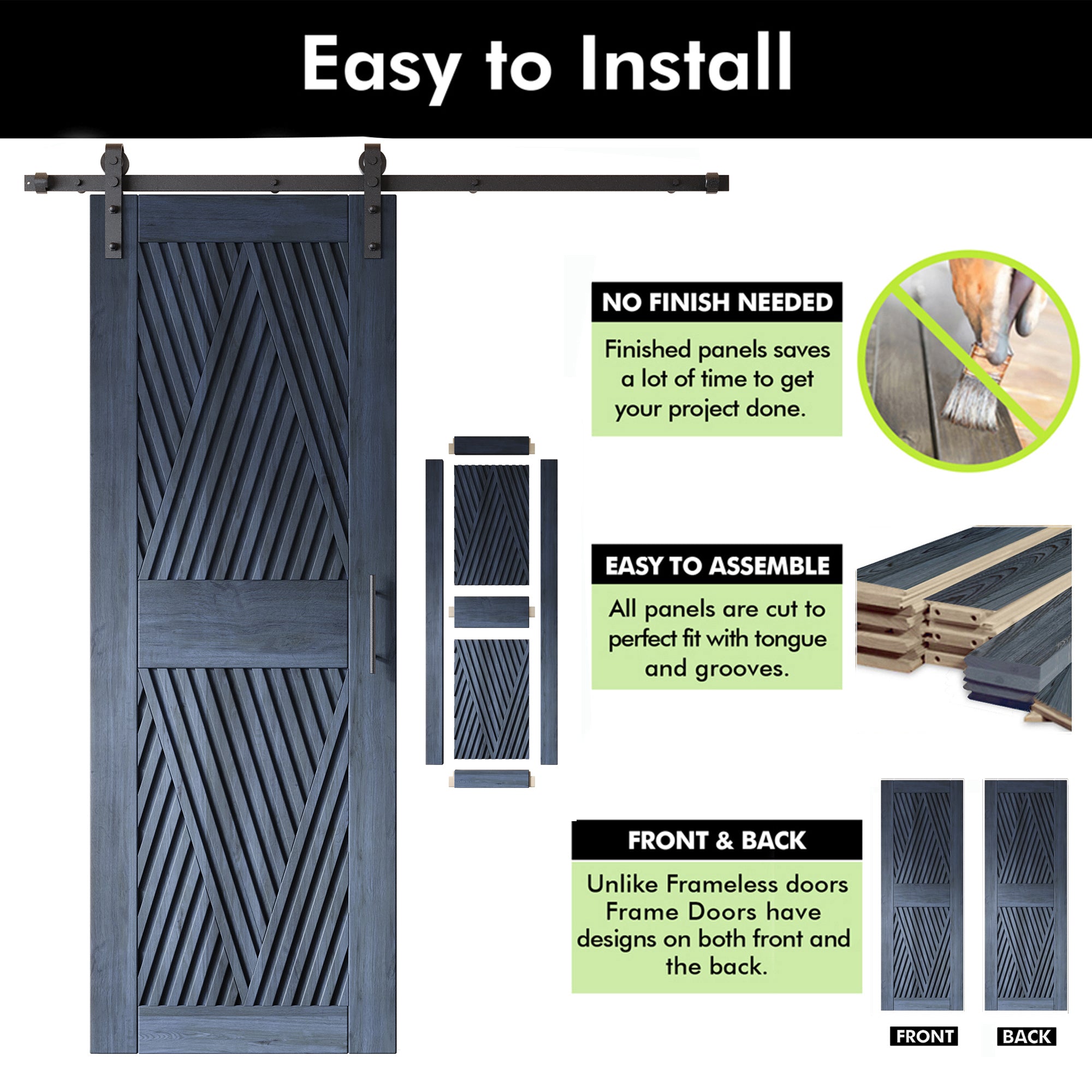 84" Height Navy Diamond Design Unassembled & Finished Pine Wood Barn Door with Non-Bypass Installation Hardware Kit(Interior Use Only)