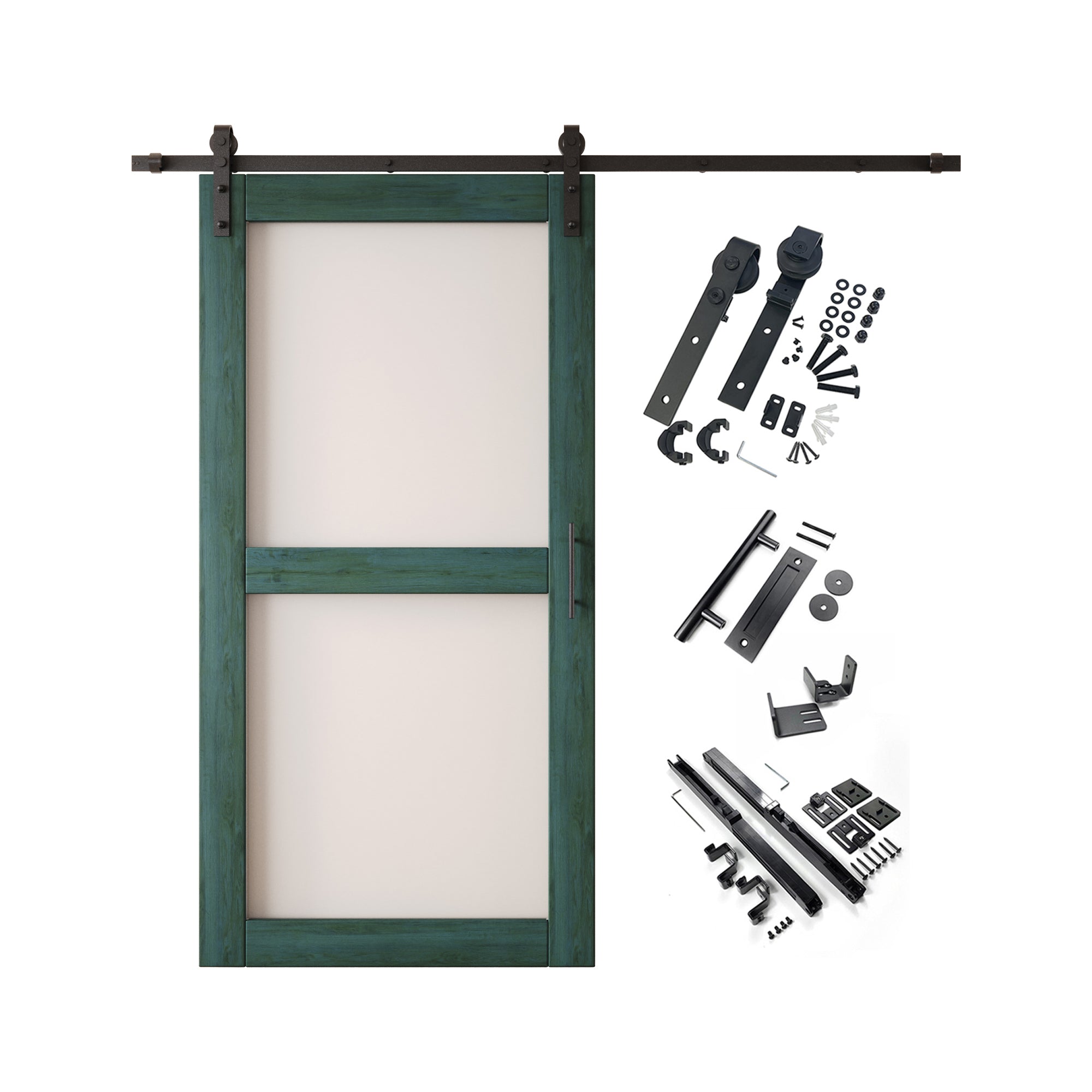 80" Height Royal Pine 2-Lite Frosted Glass Unassembled & Finished Pine Wood Barn Door with Non-Bypass Installation Hardware Kit (Interior Use Only)