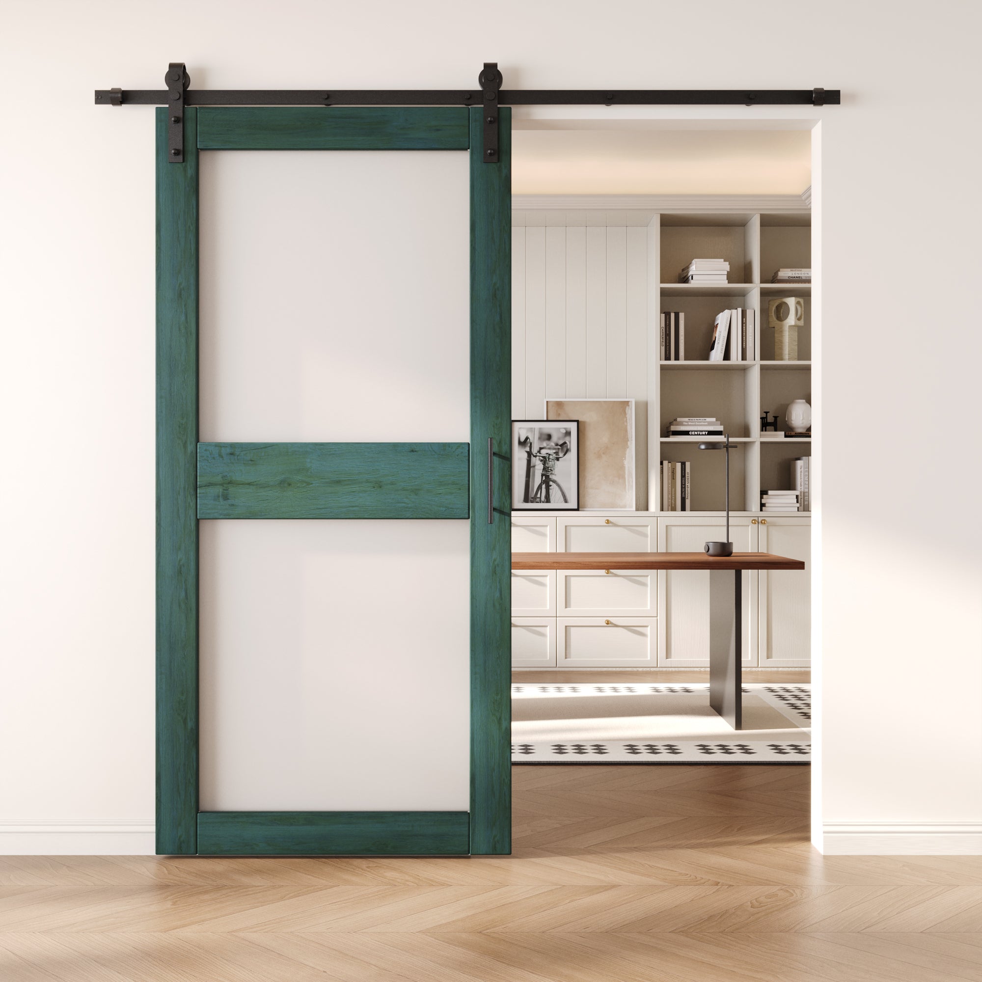 84" Height Royal Pine 2-Lite Frosted Glass Unassembled & Finished Pine Wood Barn Door with Non-Bypass Installation Hardware Kit (Interior Use Only)