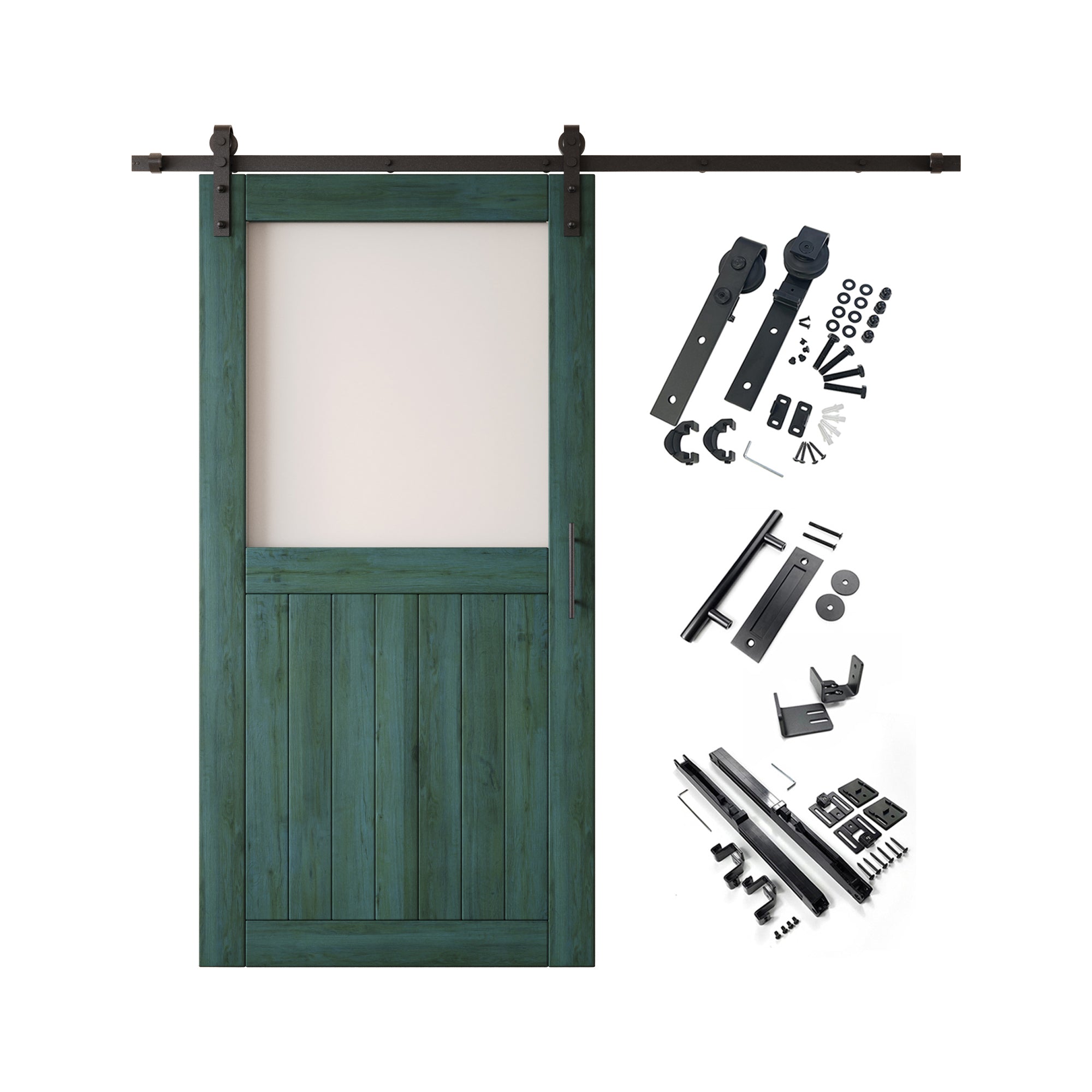 80" Height Royal Pine Half Lite Frosted Glass Unassembled & Finished Pine Wood Barn Door with Non-Bypass Installation Hardware Kit (Interior Use Only)