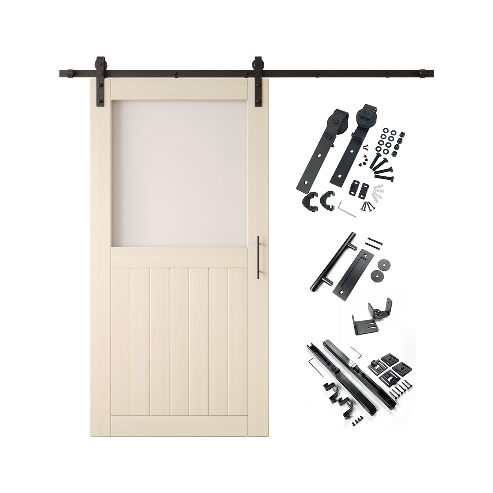 80" Height Tinsmith Gray Half Lite Frosted Glass Unassembled & Finished Pine Wood Barn Door with Non-Bypass Installation Hardware Kit (Interior Use Only)