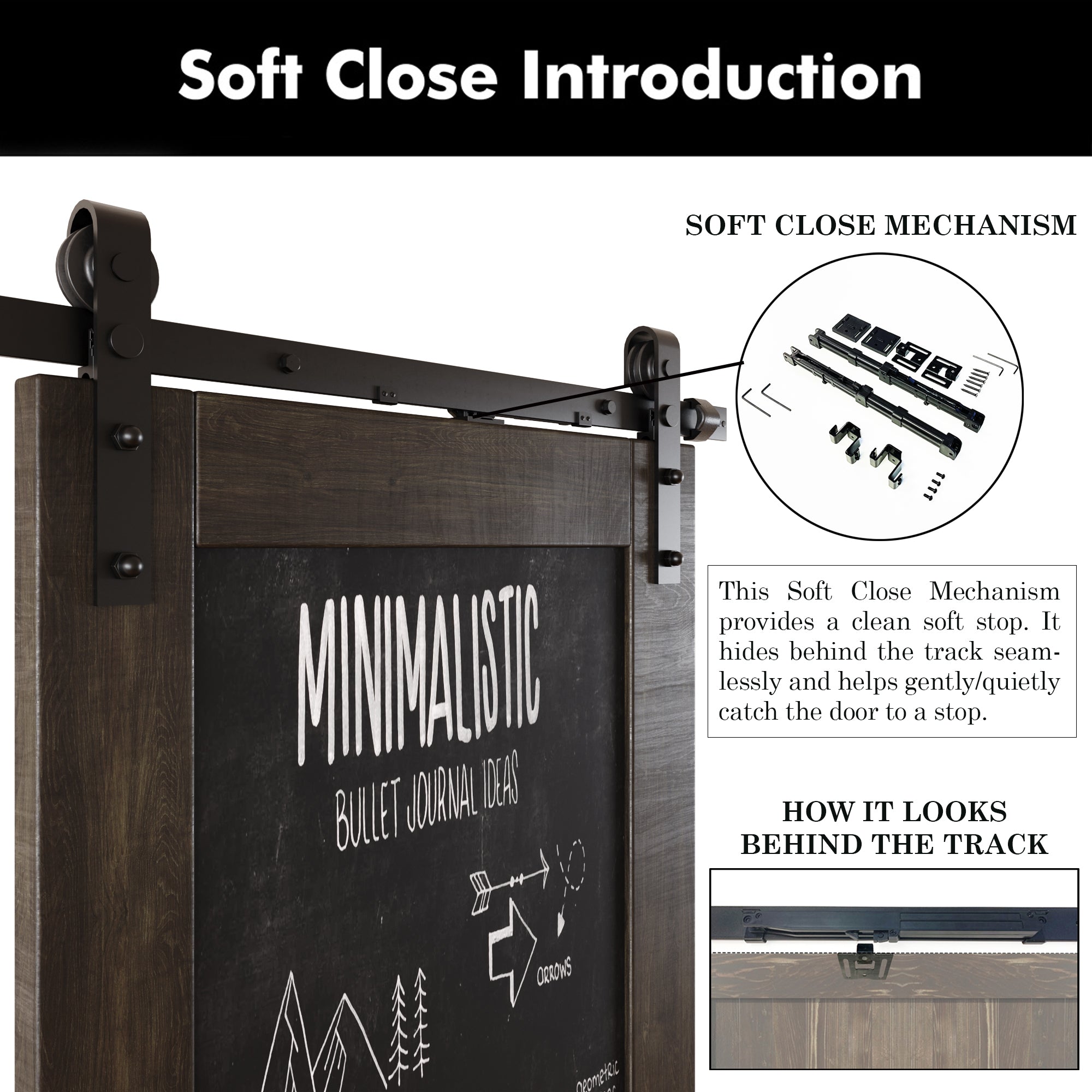 80" Height Ebony Chalkboard Design Unassembled & Finished Pine Wood Barn Door with Non-Bypass Installation Hardware Kit (Interior Use Only)