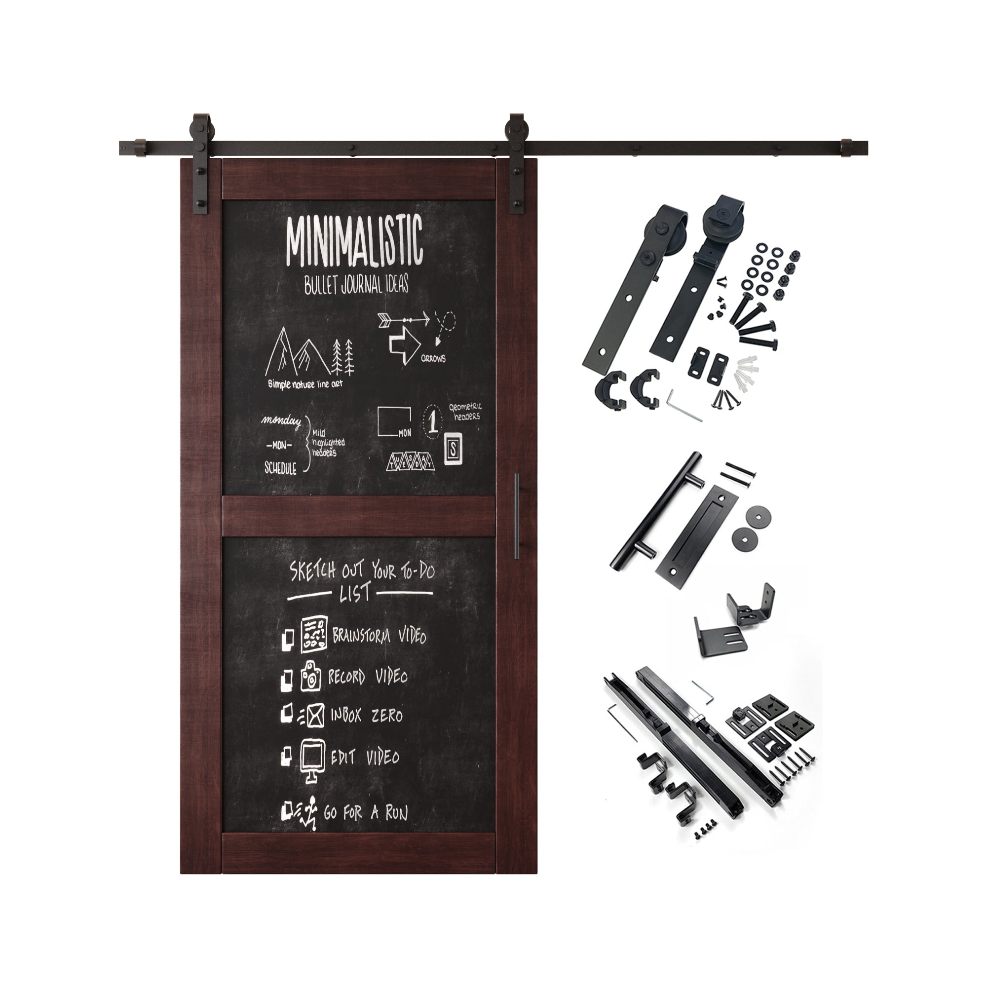 80" Height Red Mahogany Chalkboard Design Unassembled & Finished Pine Wood Barn Door with Non-Bypass Installation Hardware Kit (Interior Use Only)