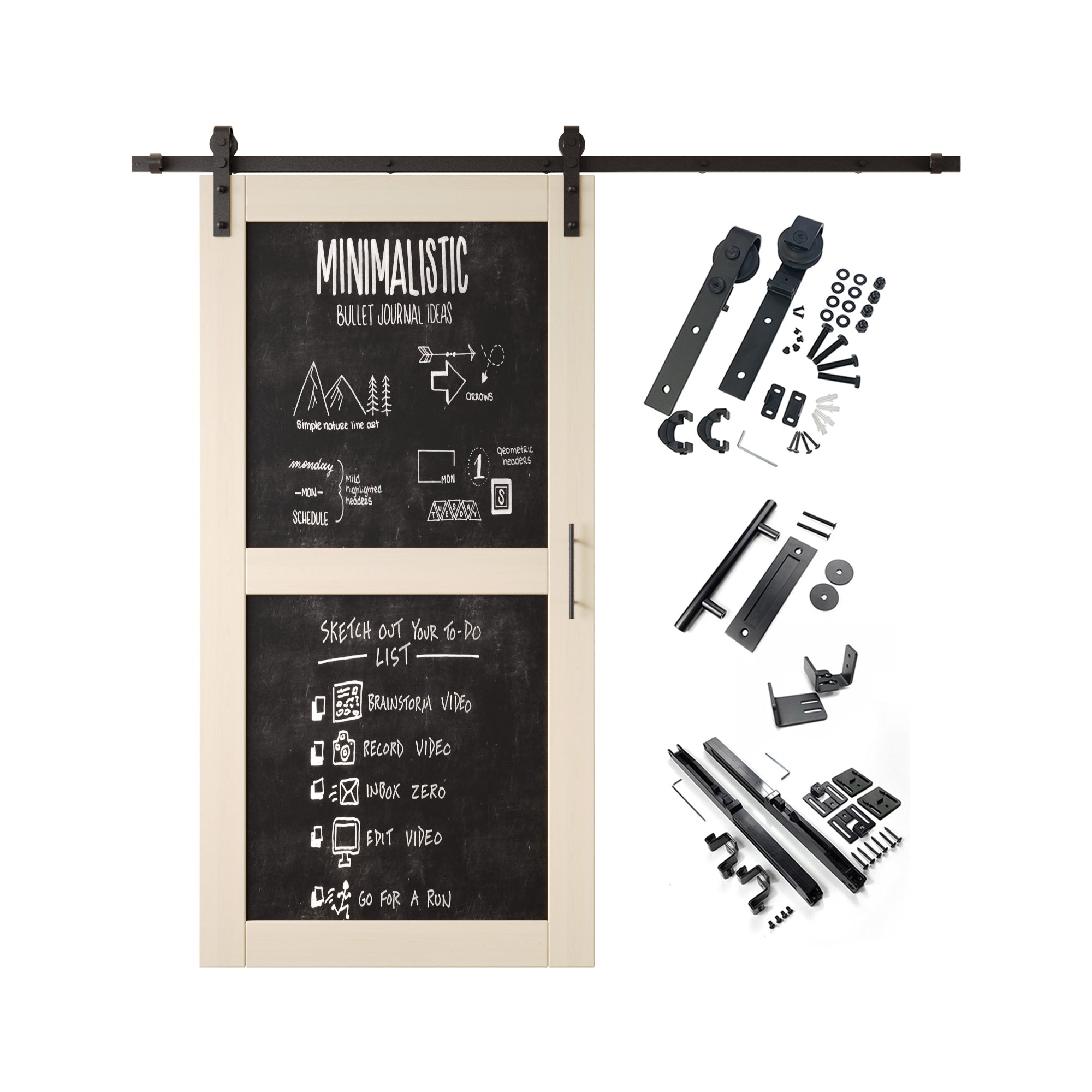 80" Height Tinsmith Gray Chalkboard Design Unassembled & Finished Pine Wood Barn Door with Non-Bypass Installation Hardware Kit (Interior Use Only)