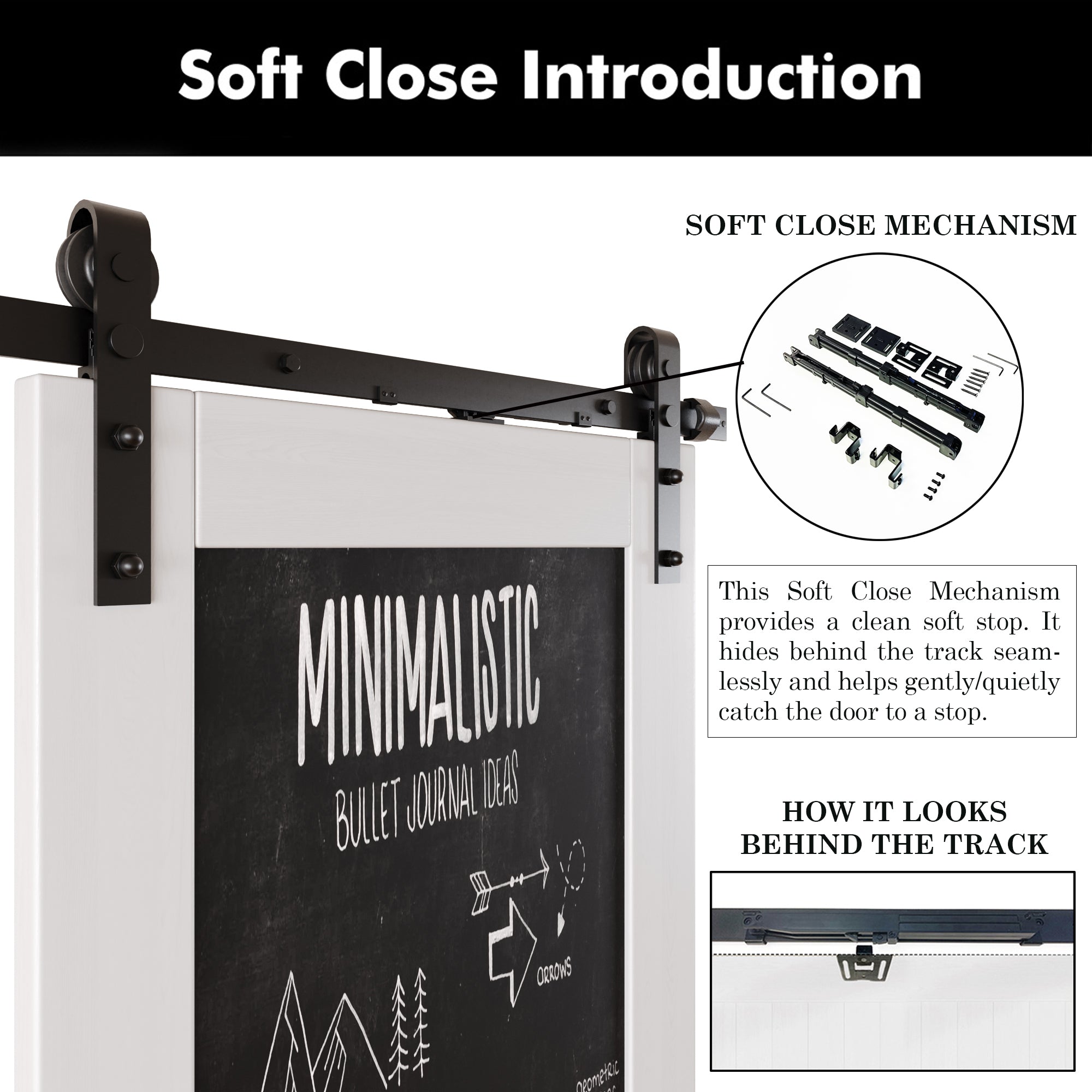 80" Height White Chalkboard Design Unassembled & Finished Pine Wood Barn Door with Non-Bypass Installation Hardware Kit (Interior Use Only)