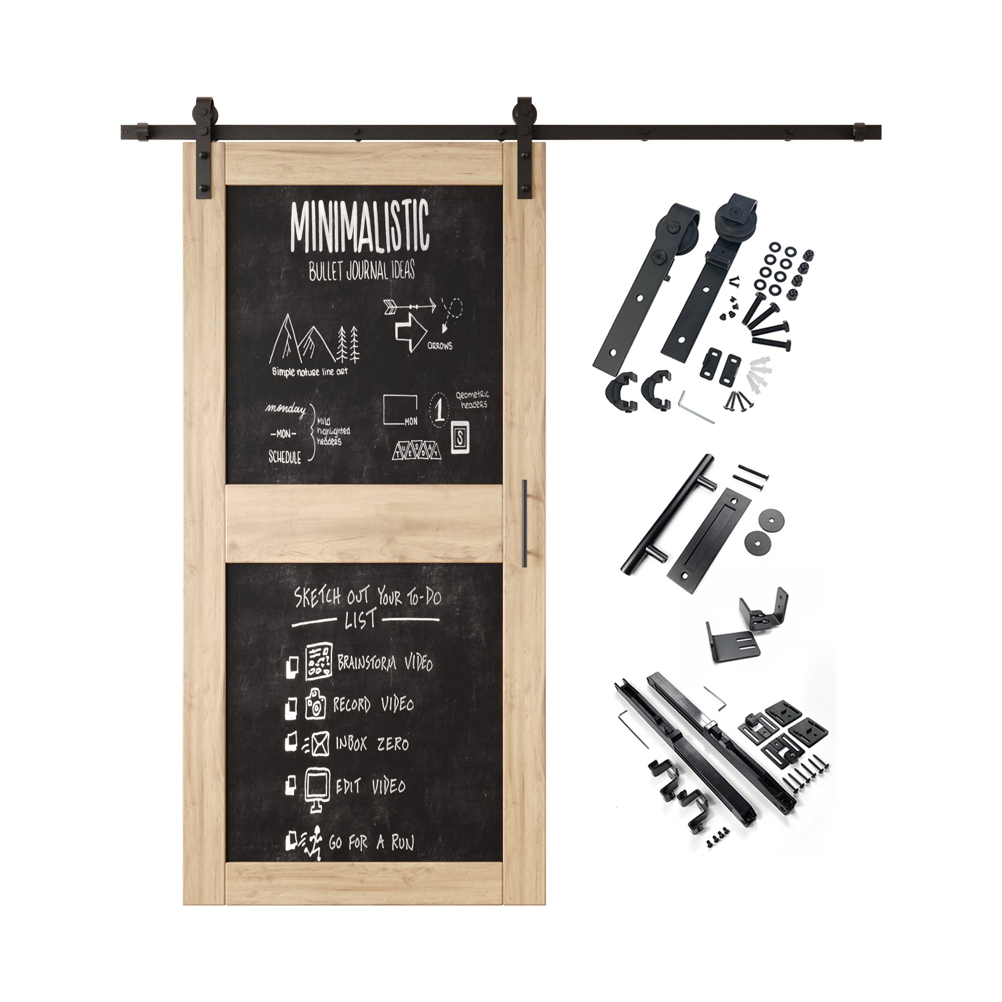 84" Height Design Chalkboard Unassembled & Unfinished Pine Wood Barn Door with Non-Bypass Installation Hardware Kit (Interior Use Only)