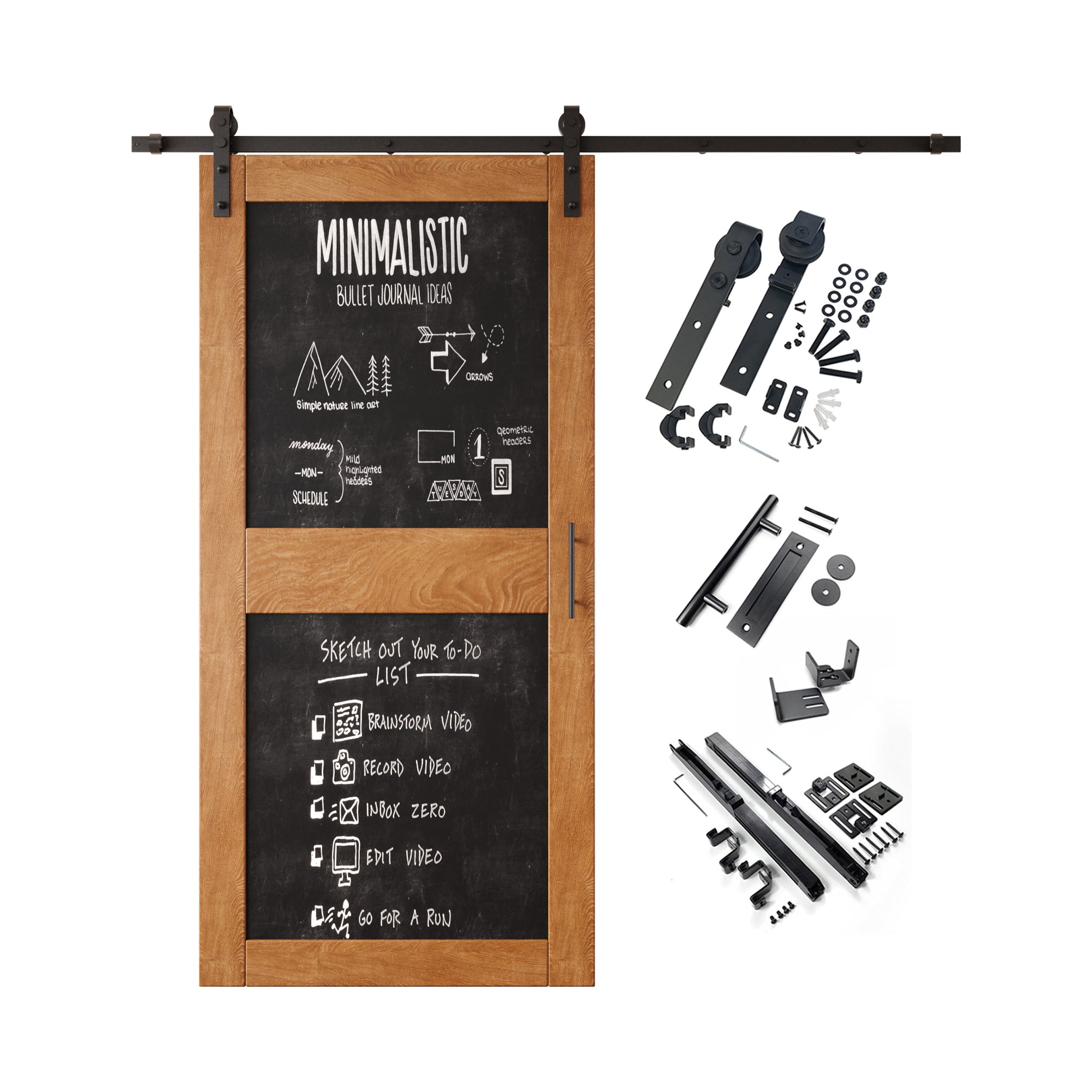 84" Height Early American Chalkboard Design Unassembled & Finished Pine Wood Barn Door with Non-Bypass Installation Hardware Kit (Interior Use Only)