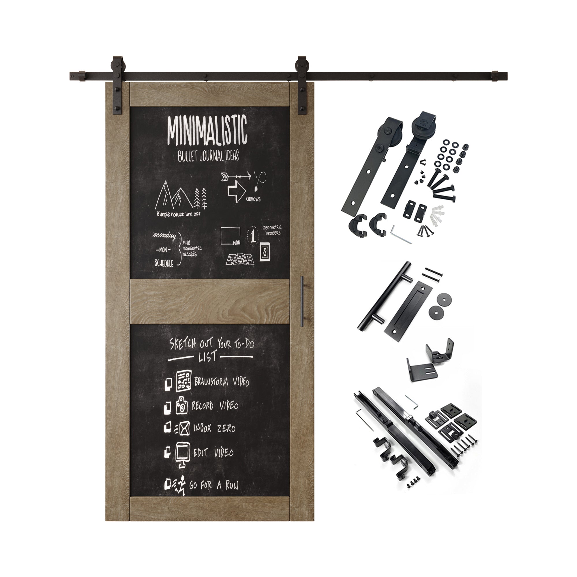 84" Height Classic Gray Chalkboard Design Unassembled & Finished Pine Wood Barn Door with Non-Bypass Installation Hardware Kit (Interior Use Only)