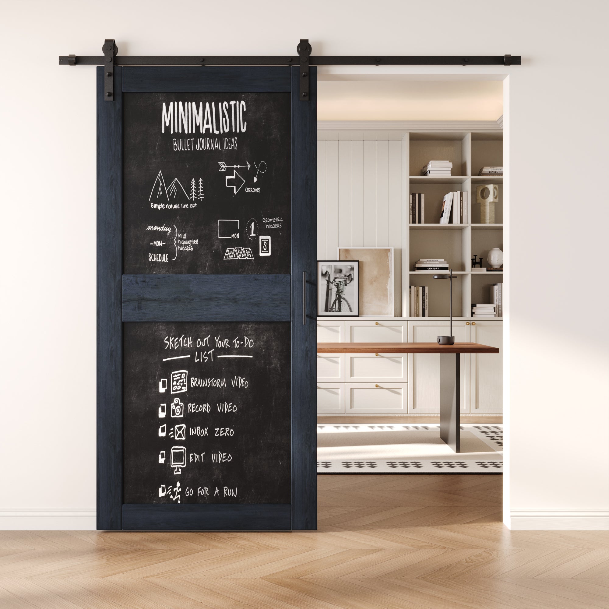 84" Height Navy Chalkboard Design Unassembled & Finished Pine Wood Barn Door with Non-Bypass Installation Hardware Kit (Interior Use Only)