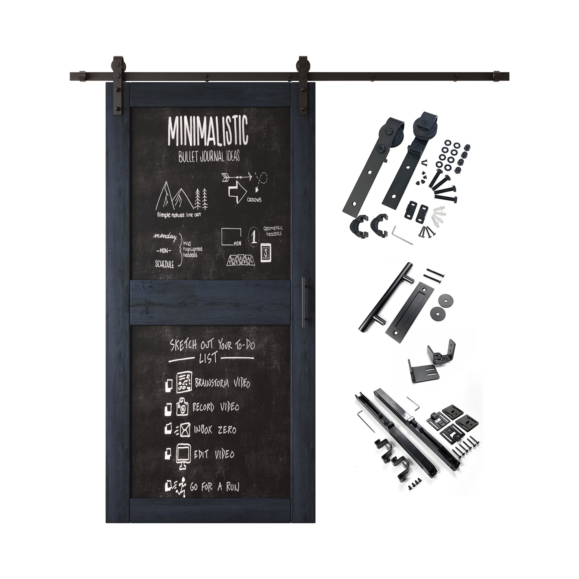 84" Height Navy Chalkboard Design Unassembled & Finished Pine Wood Barn Door with Non-Bypass Installation Hardware Kit (Interior Use Only)