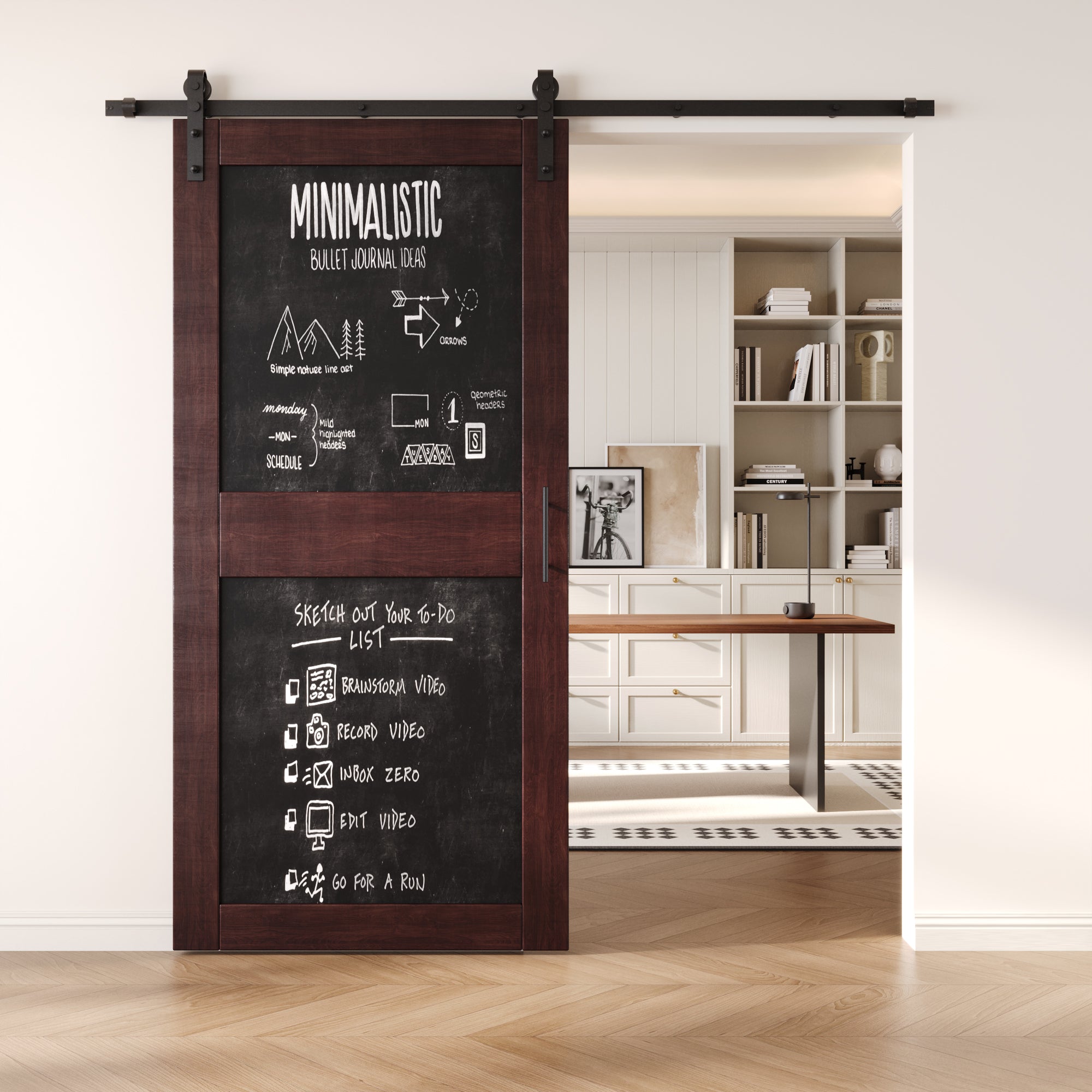 84" Height Red Mahogany Chalkboard Design Unassembled & Finished Pine Wood Barn Door with Non-Bypass Installation Hardware Kit (Interior Use Only)